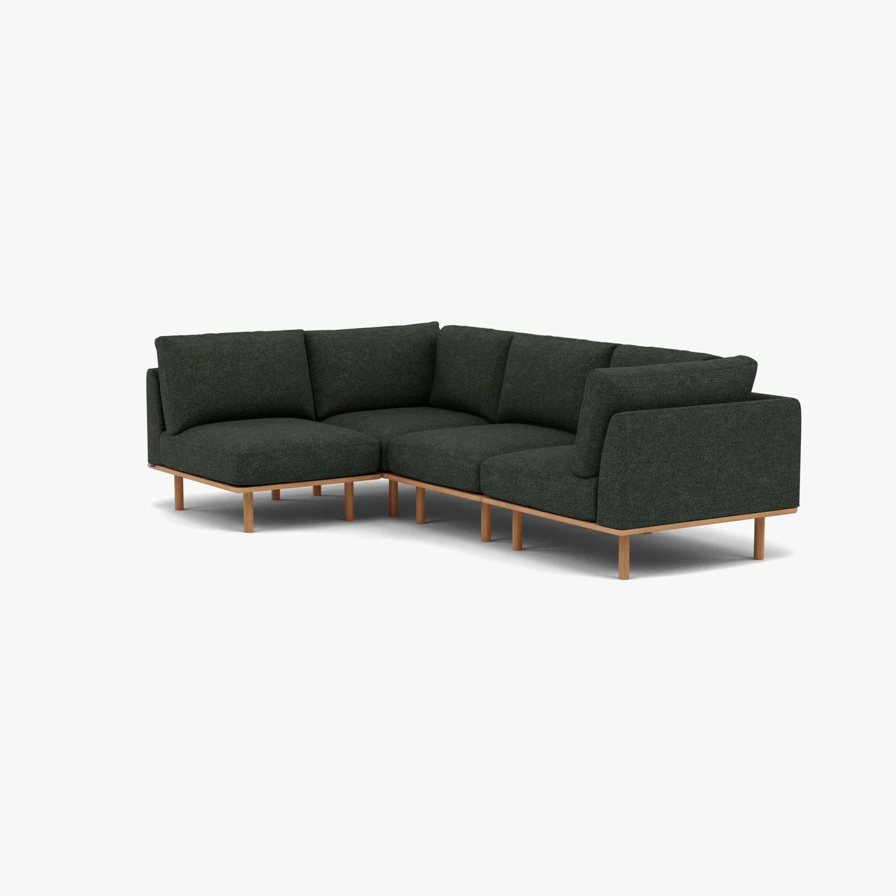 Anika Modular Sofa 4-Seater Corner Olive Green Fabric Solid American Oak