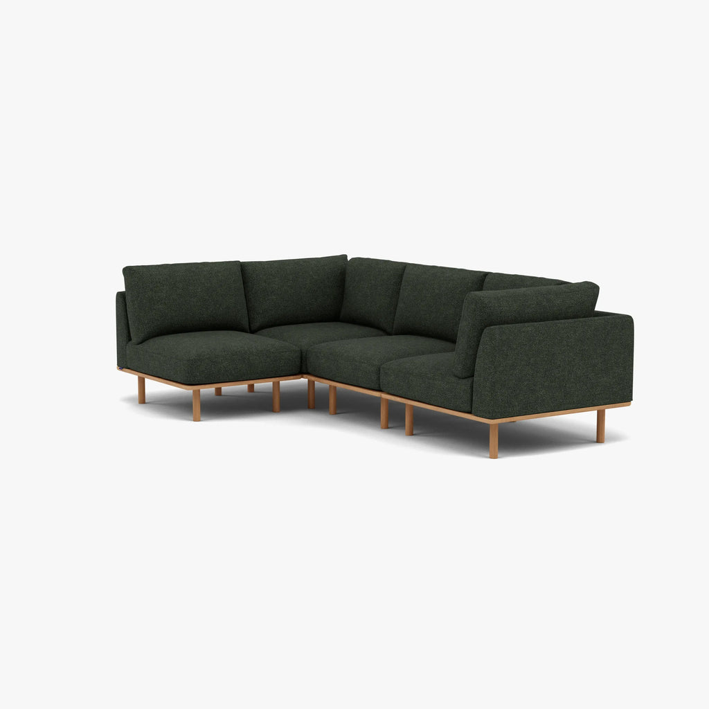 Anika Modular Sofa 4-Seater Corner Olive Green Fabric Solid American Oak