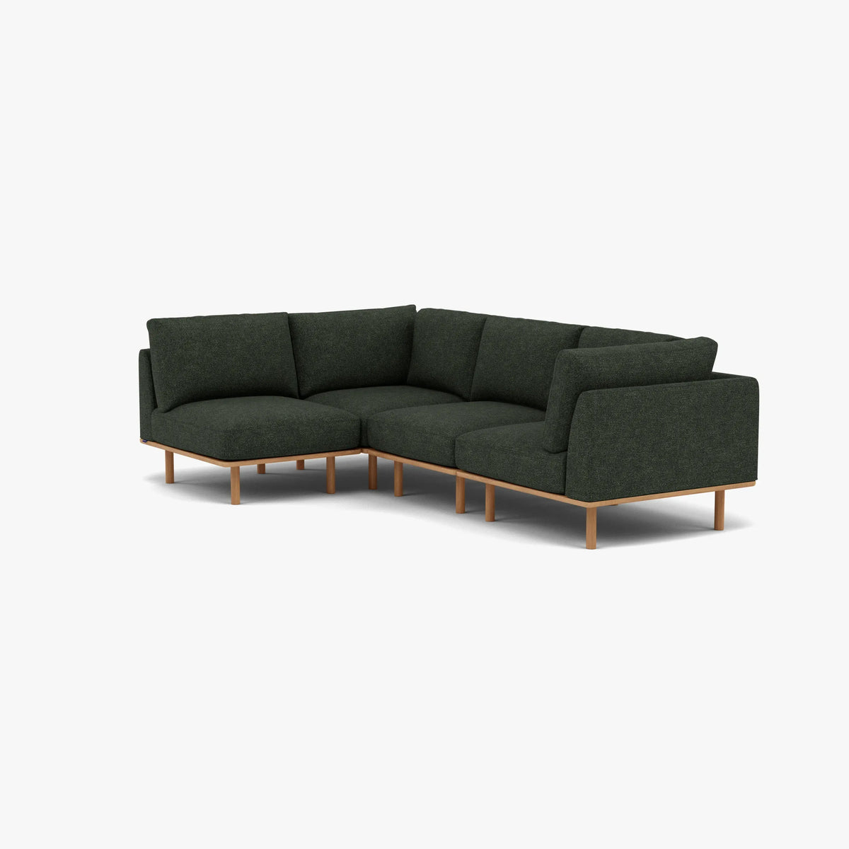 Anika Modular Sofa 4-Seater Corner Olive Green Fabric Solid American Oak