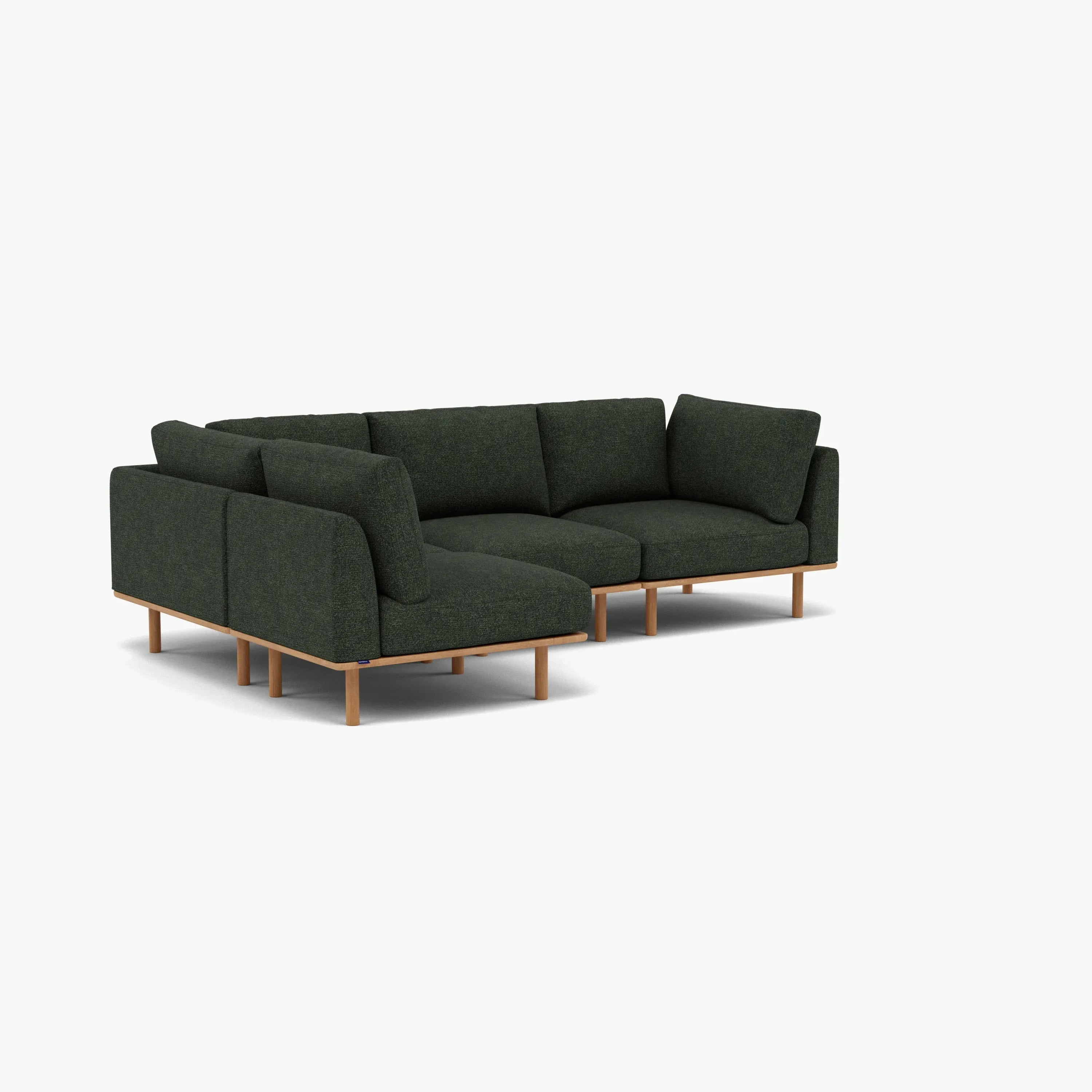 Anika Modular Sofa 4-Seater Corner Olive Green Fabric Solid American Oak
