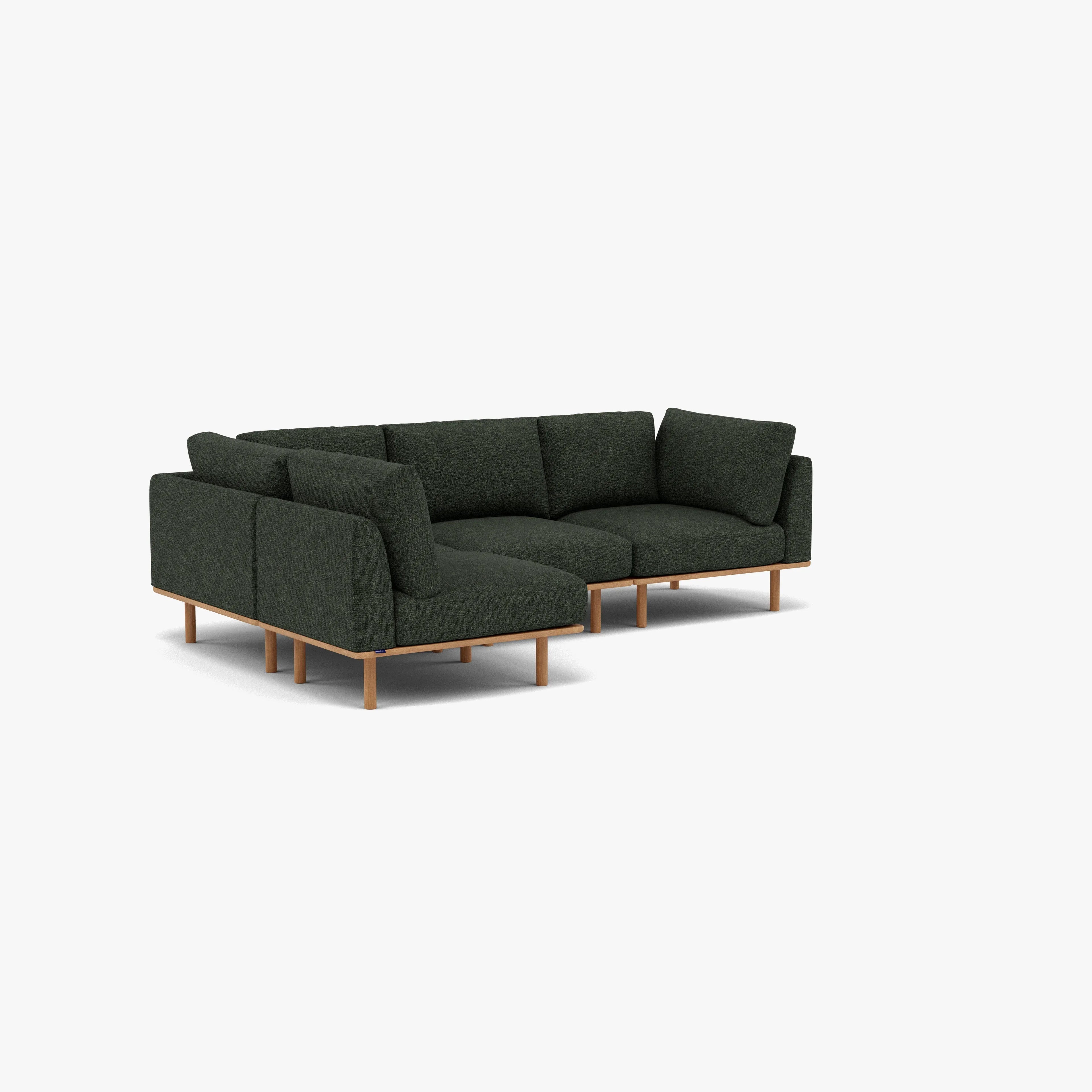 Anika Modular Sofa 4-Seater Corner Olive Green Fabric Solid American Oak