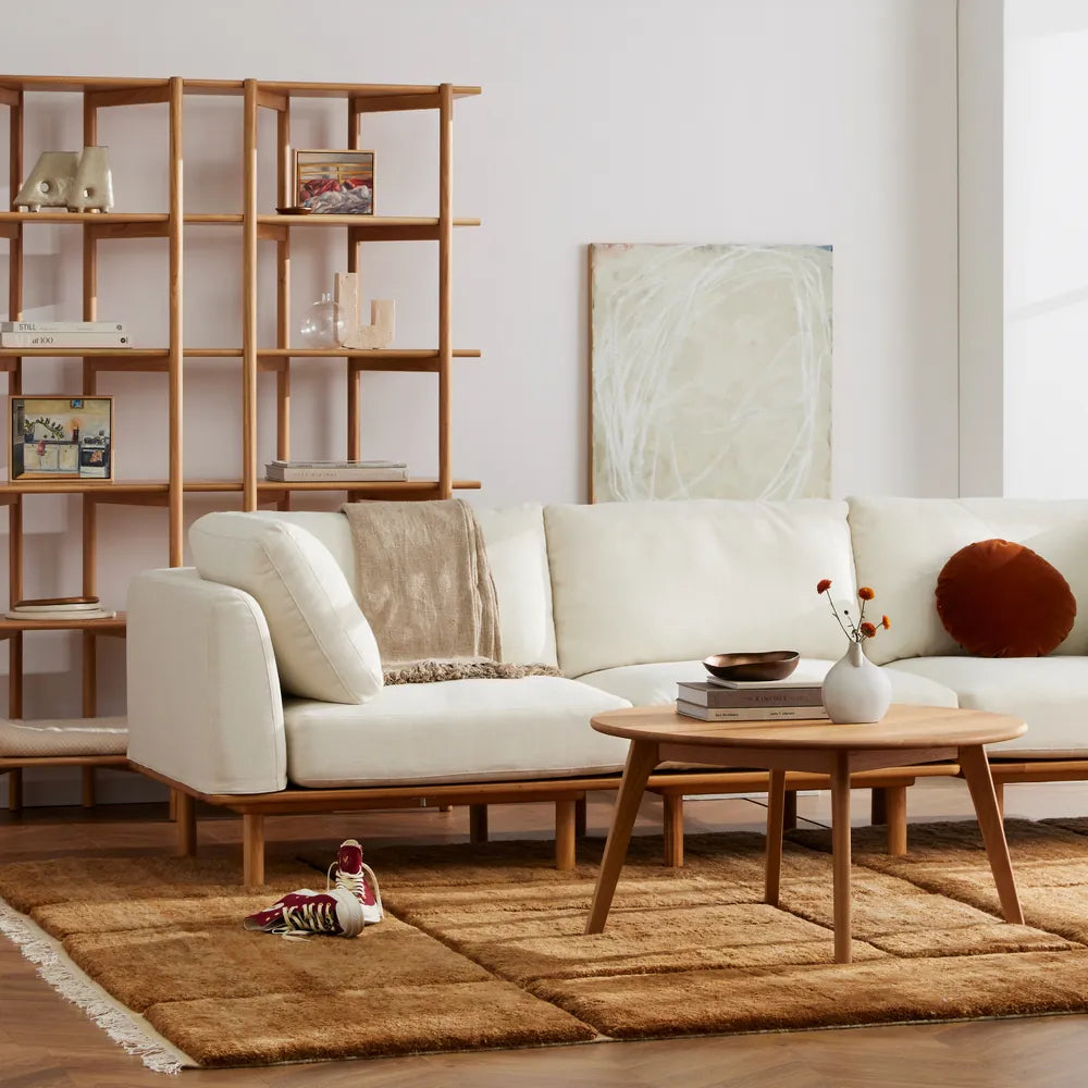 Anika Modular Sofa 4-Seater Bone White Fabric Solid American Oak