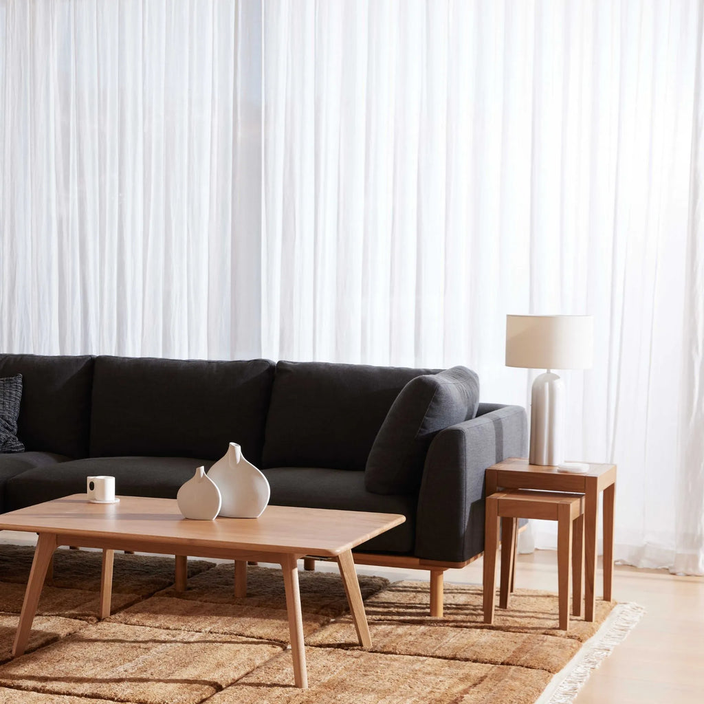 Anika Modular Sofa 4-Seater Coal Gray Fabric Solid American Oak