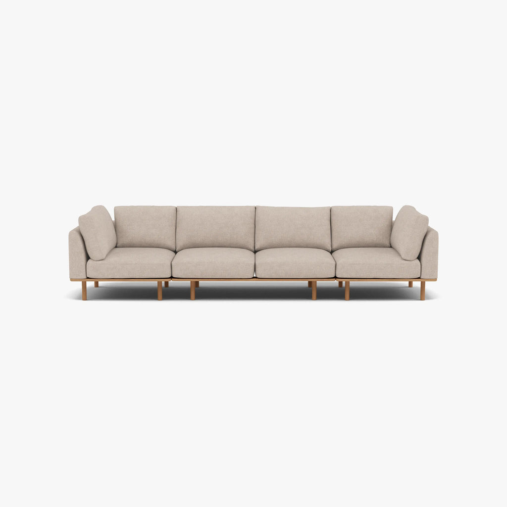 Anika Modular Sofa 4-Seater Ivory Beige Fabric Solid American Oak