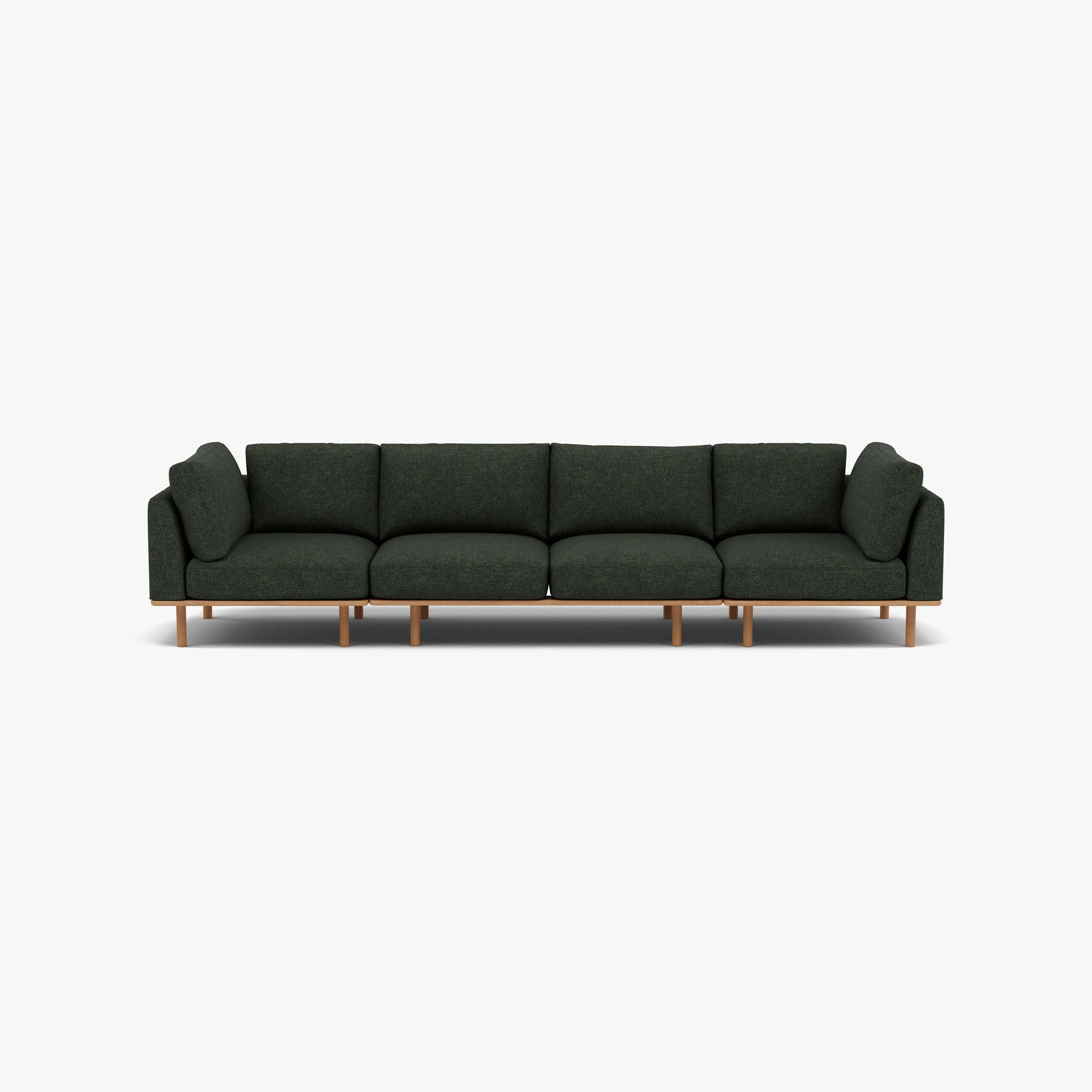 Anika Modular Sofa 4-Seater Olive Green Fabric Solid American Oak