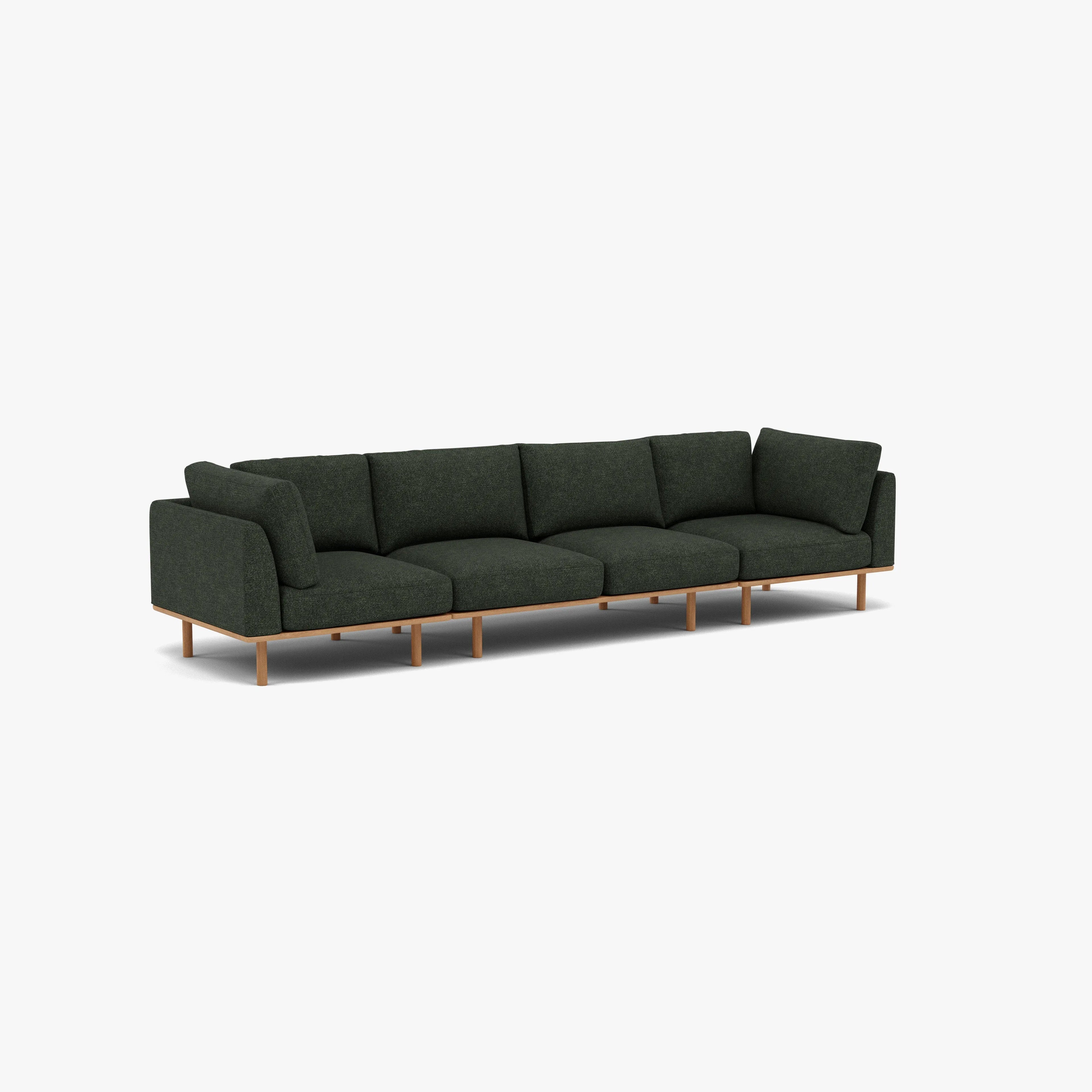 Anika Modular Sofa 4-Seater Olive Green Fabric Solid American Oak