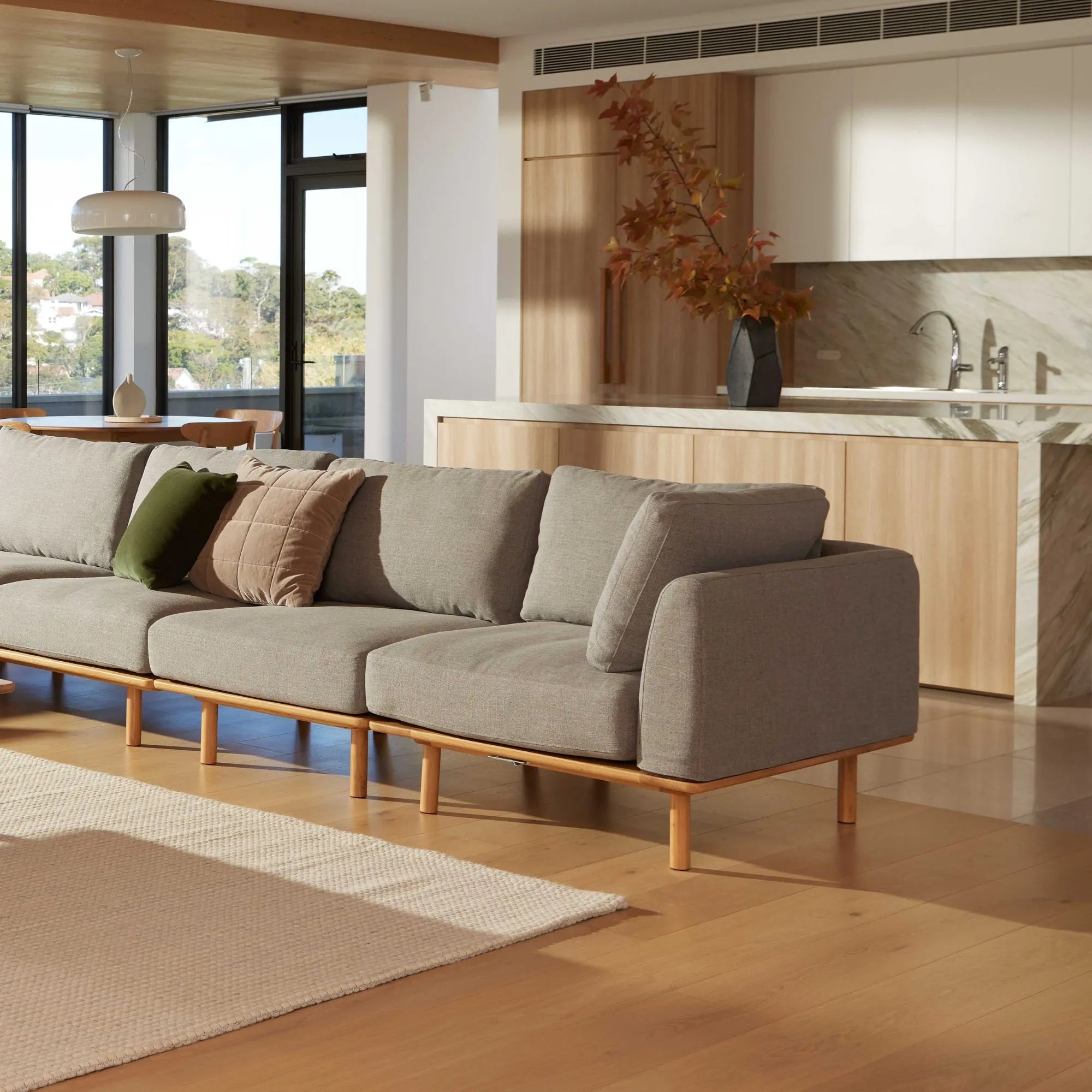 Anika Modular Sofa 4-Seater Steel Gray Fabric Solid American Oak