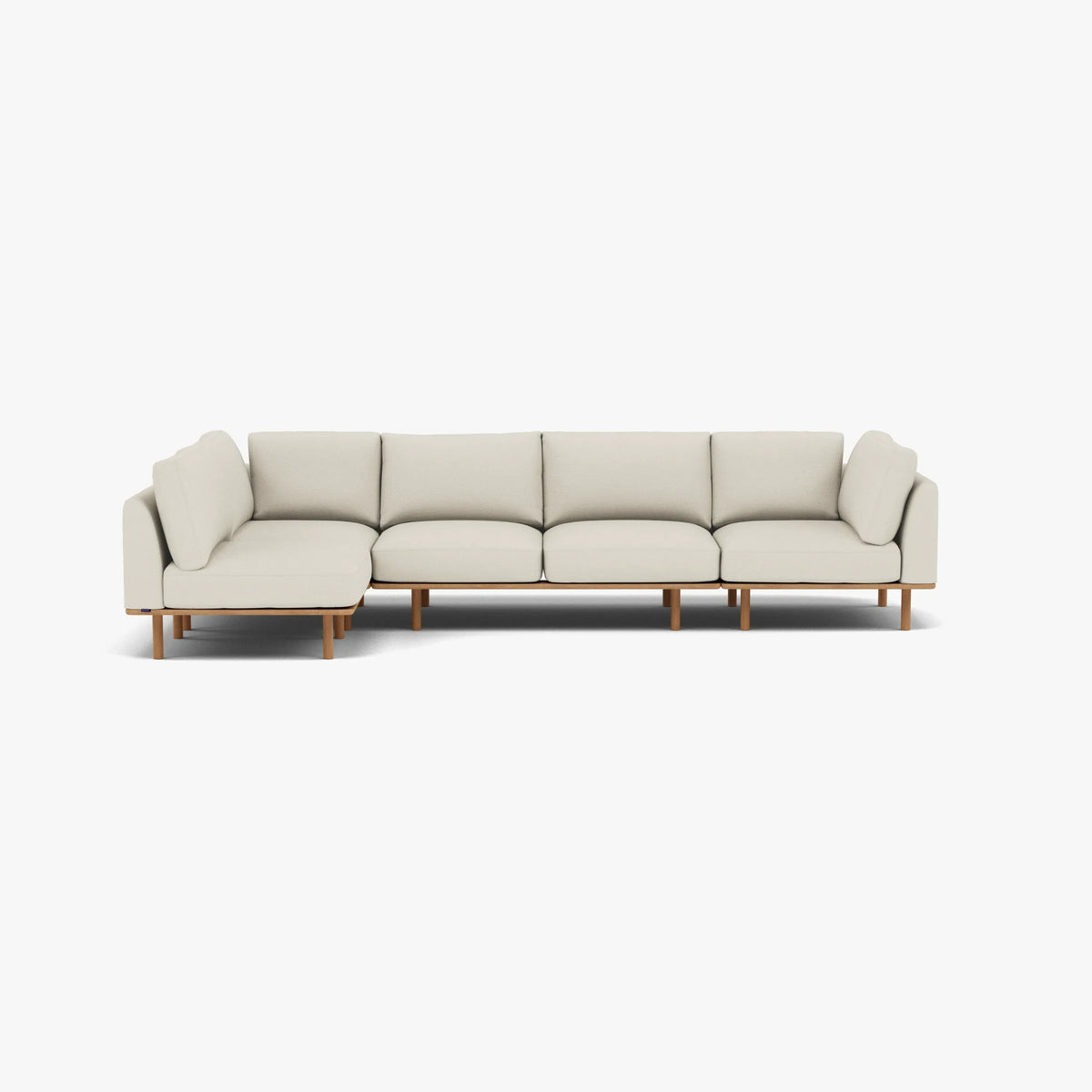 Anika Modular Sofa 5-Seater Corner Bone White Fabric Solid American Oak