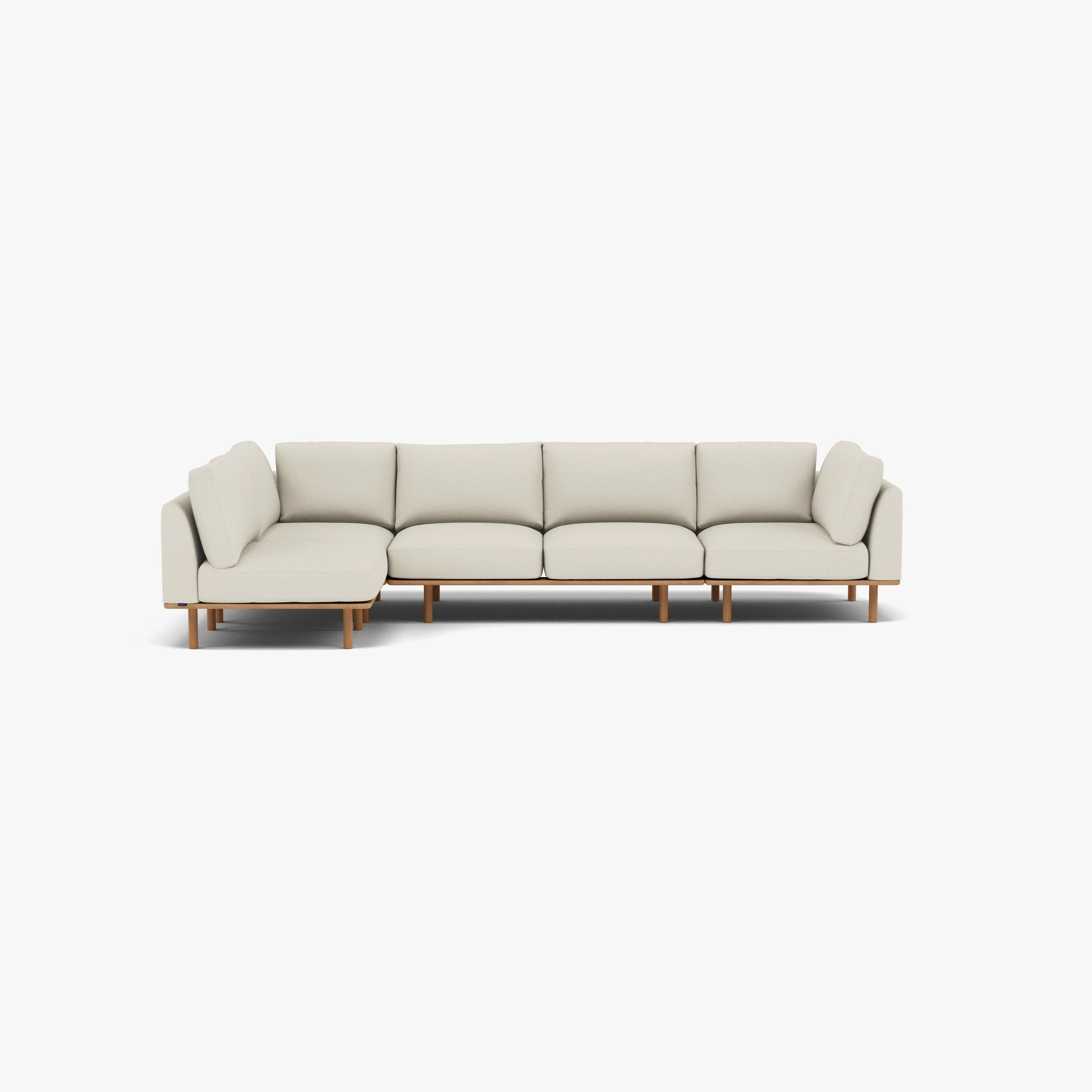 Anika Modular Sofa 5-Seater Corner Bone White Fabric Solid American Oak