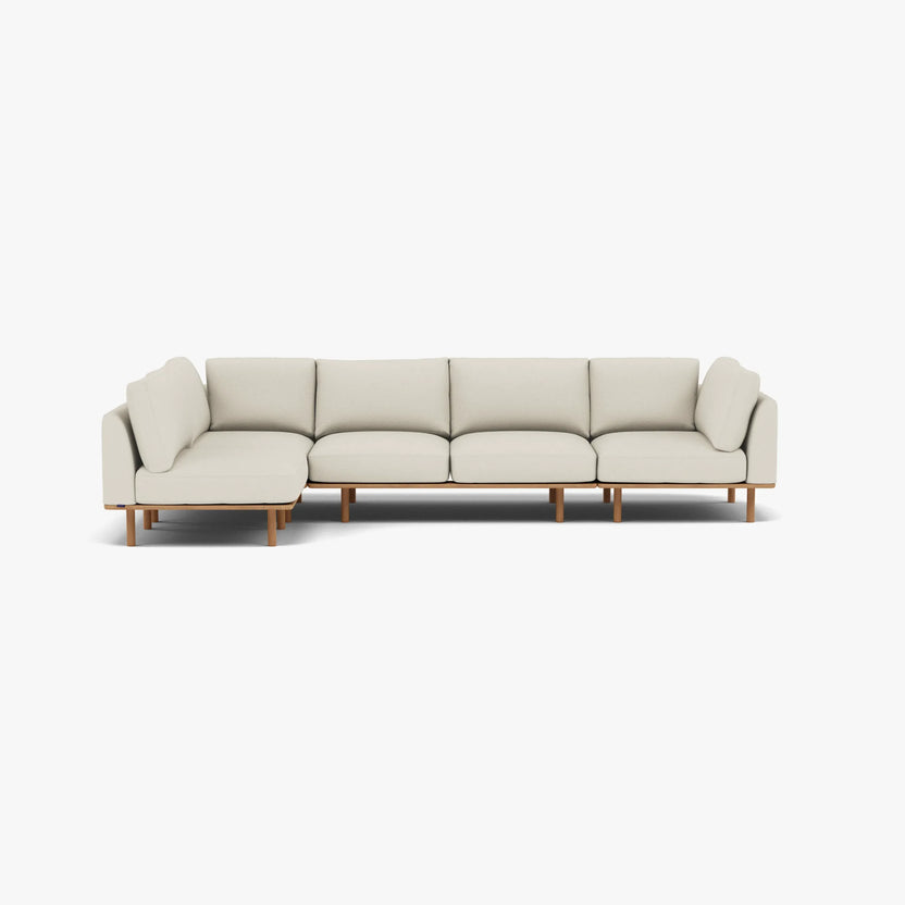Anika Modular Sofa 5-Seater Corner Bone White Fabric Solid American Oak