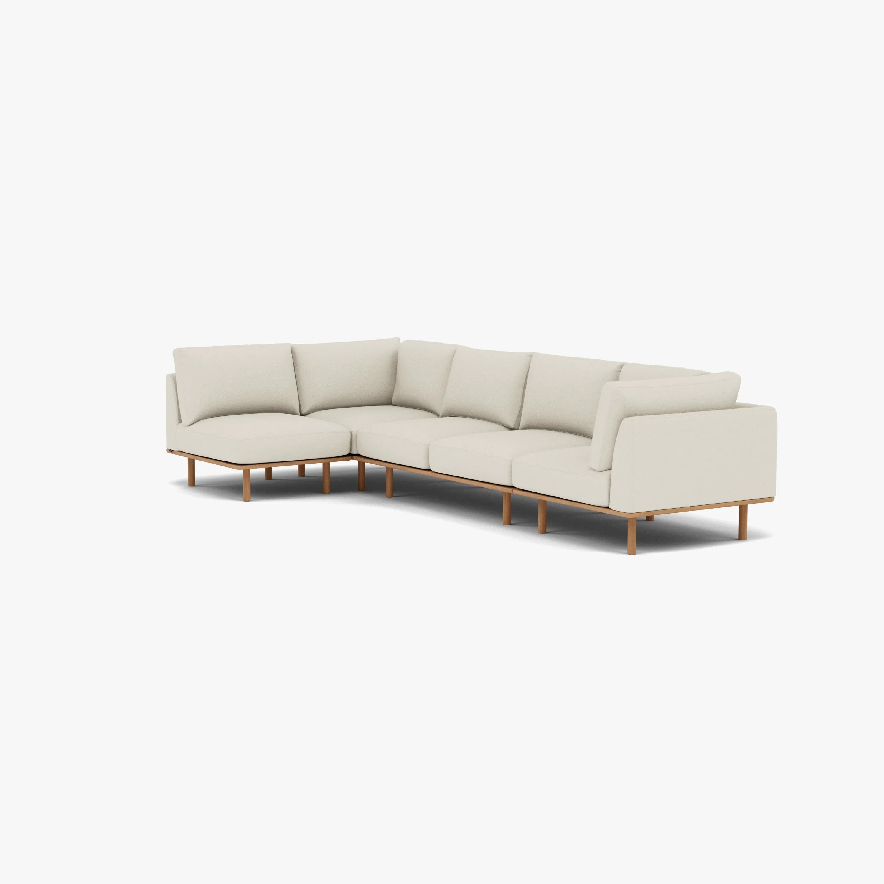 Anika Modular Sofa 5-Seater Corner Bone White Fabric Solid American Oak