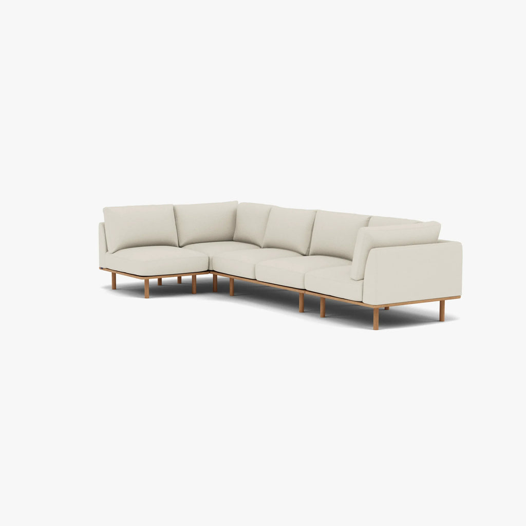 Anika Modular Sofa 5-Seater Corner Bone White Fabric Solid American Oak