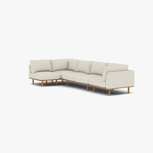 Anika Modular Sofa 5-Seater Corner Bone White Fabric Solid American Oak