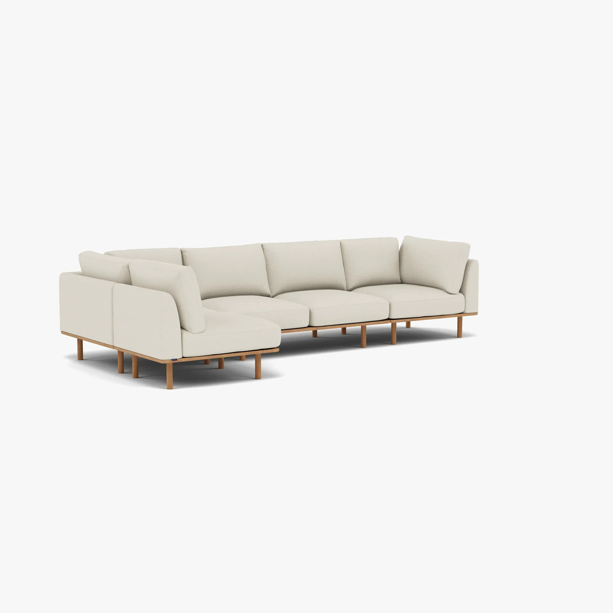 Anika Modular Sofa 5-Seater Corner Bone White Fabric Solid American Oak