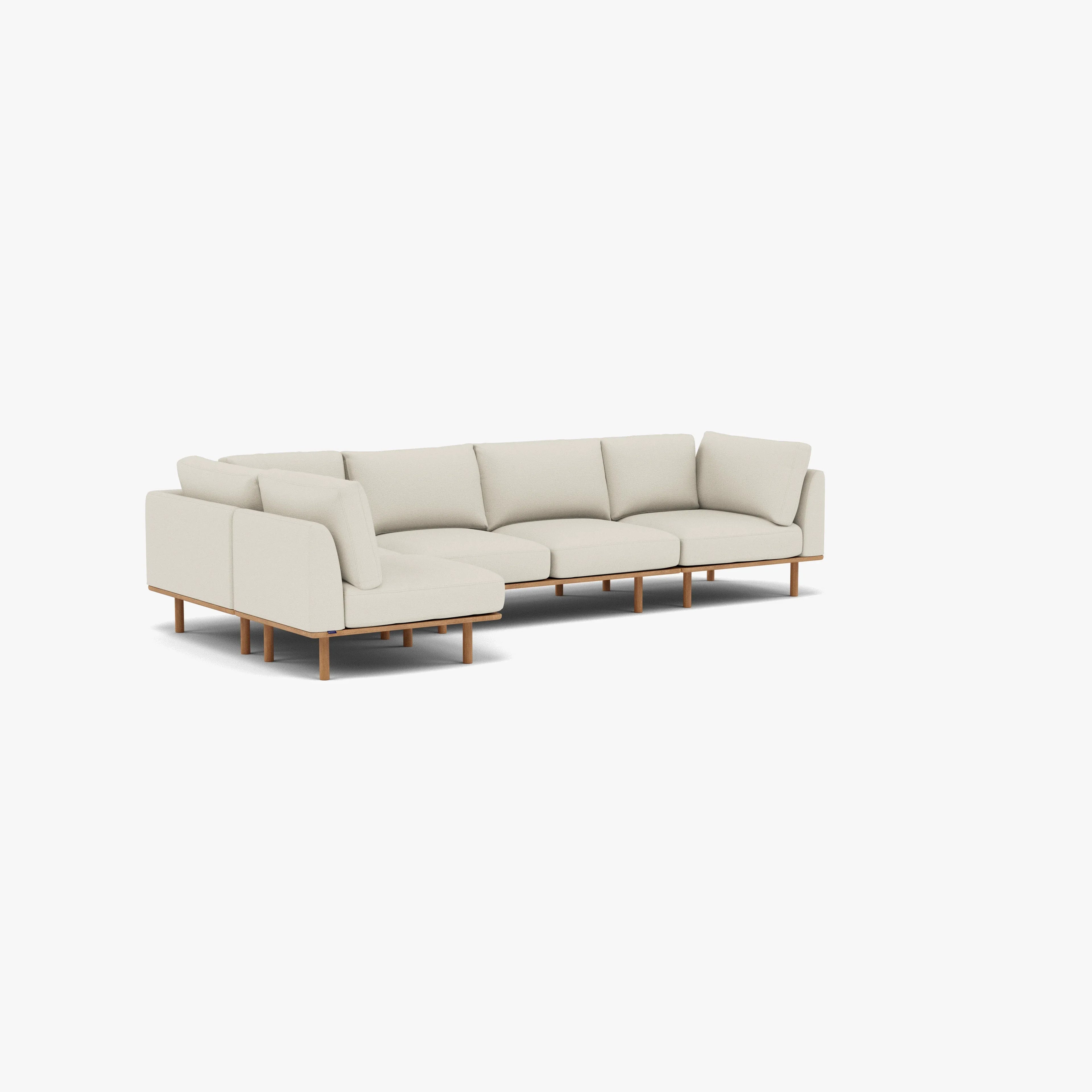 Anika Modular Sofa 5-Seater Corner Bone White Fabric Solid American Oak