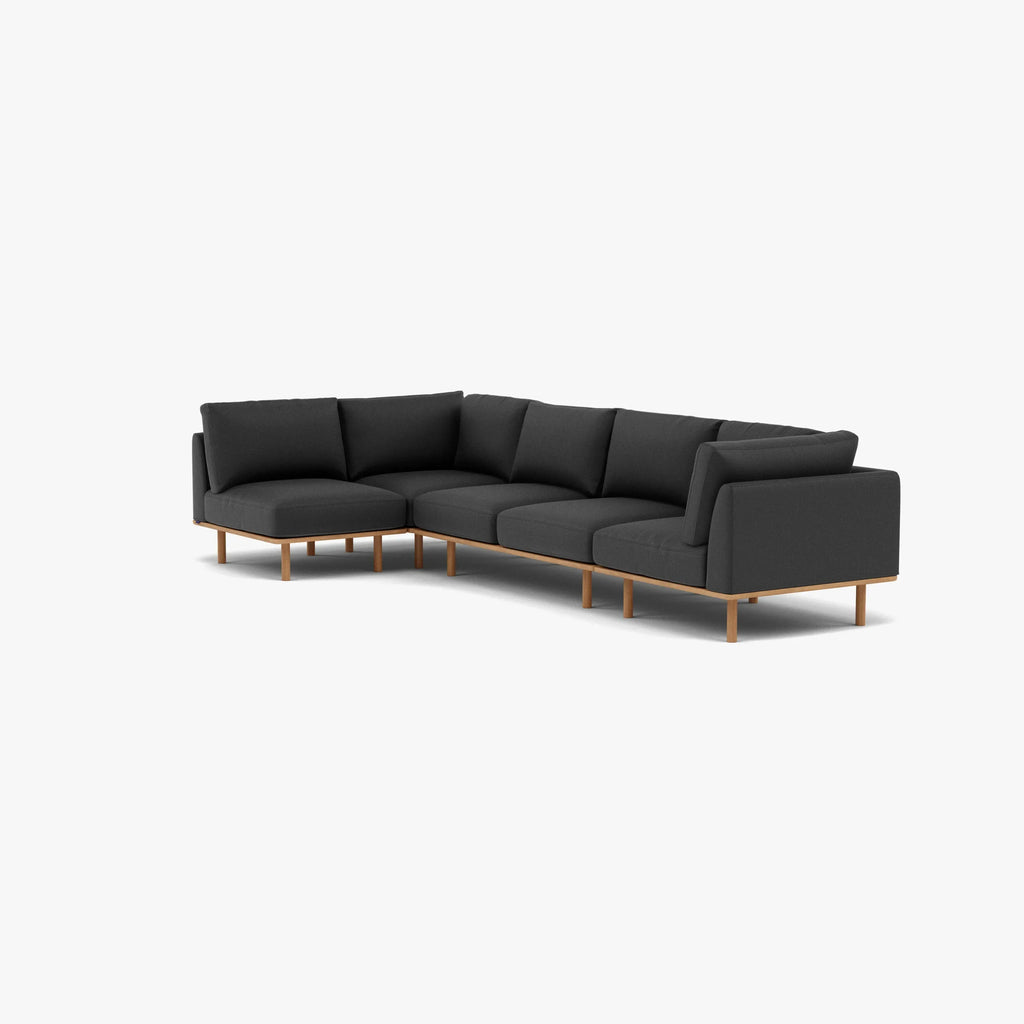 Anika Modular Sofa 5-Seater Corner Coal Gray Fabric Solid American Oak