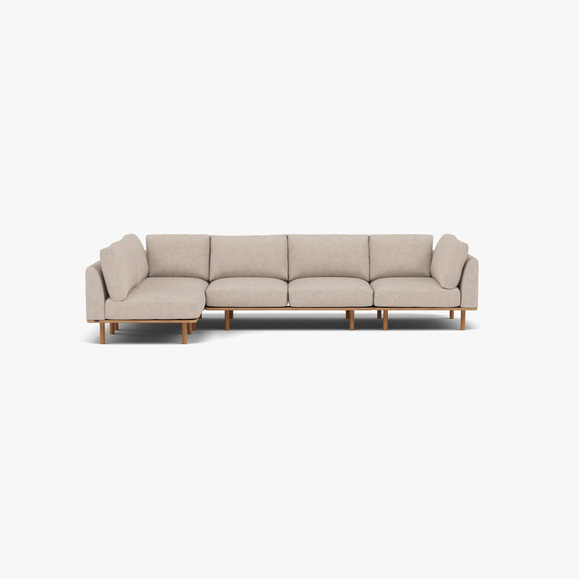 Anika Modular Sofa 5-Seater Corner Ivory Beige Fabric Solid American Oak