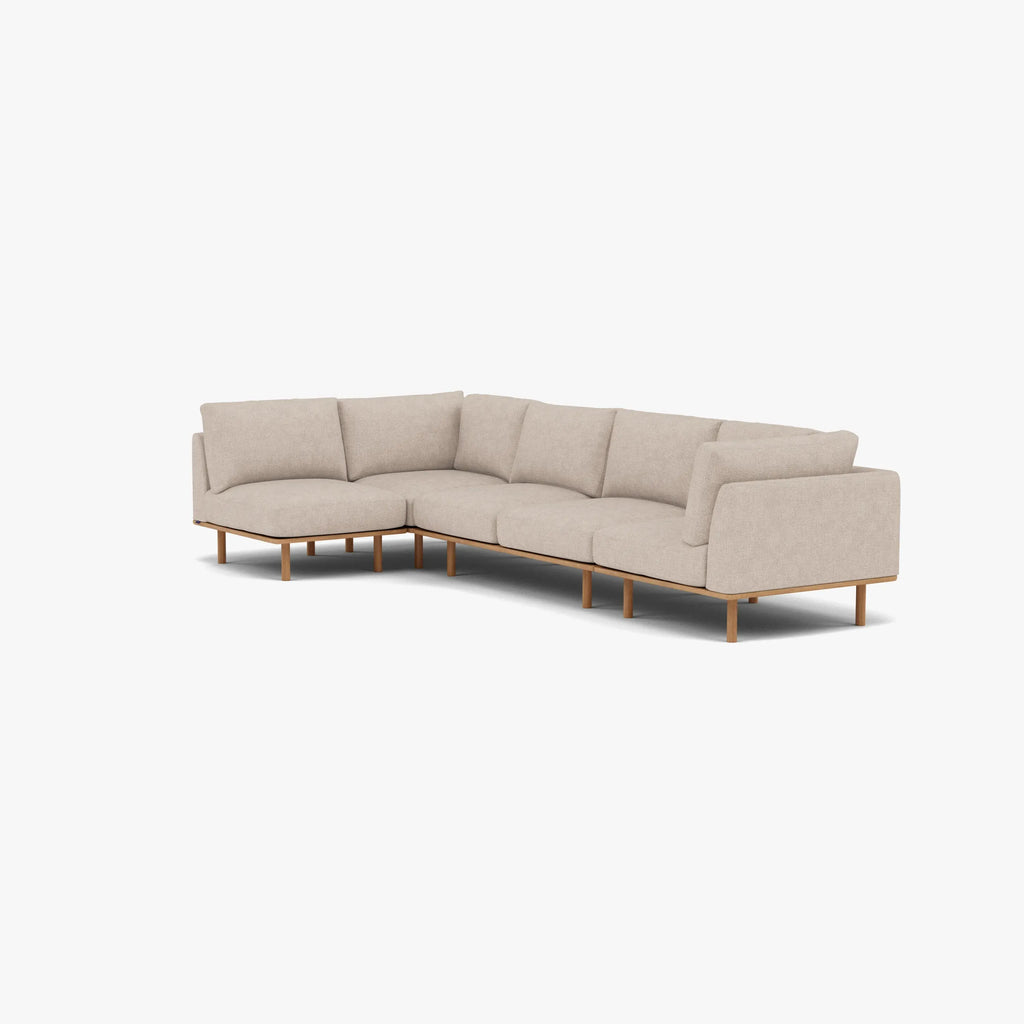 Anika Modular Sofa 5-Seater Corner Ivory Beige Fabric Solid American Oak