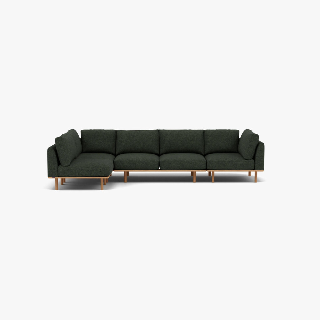 Anika Modular Sofa 5-Seater Corner Olive Green Fabric Solid American Oak