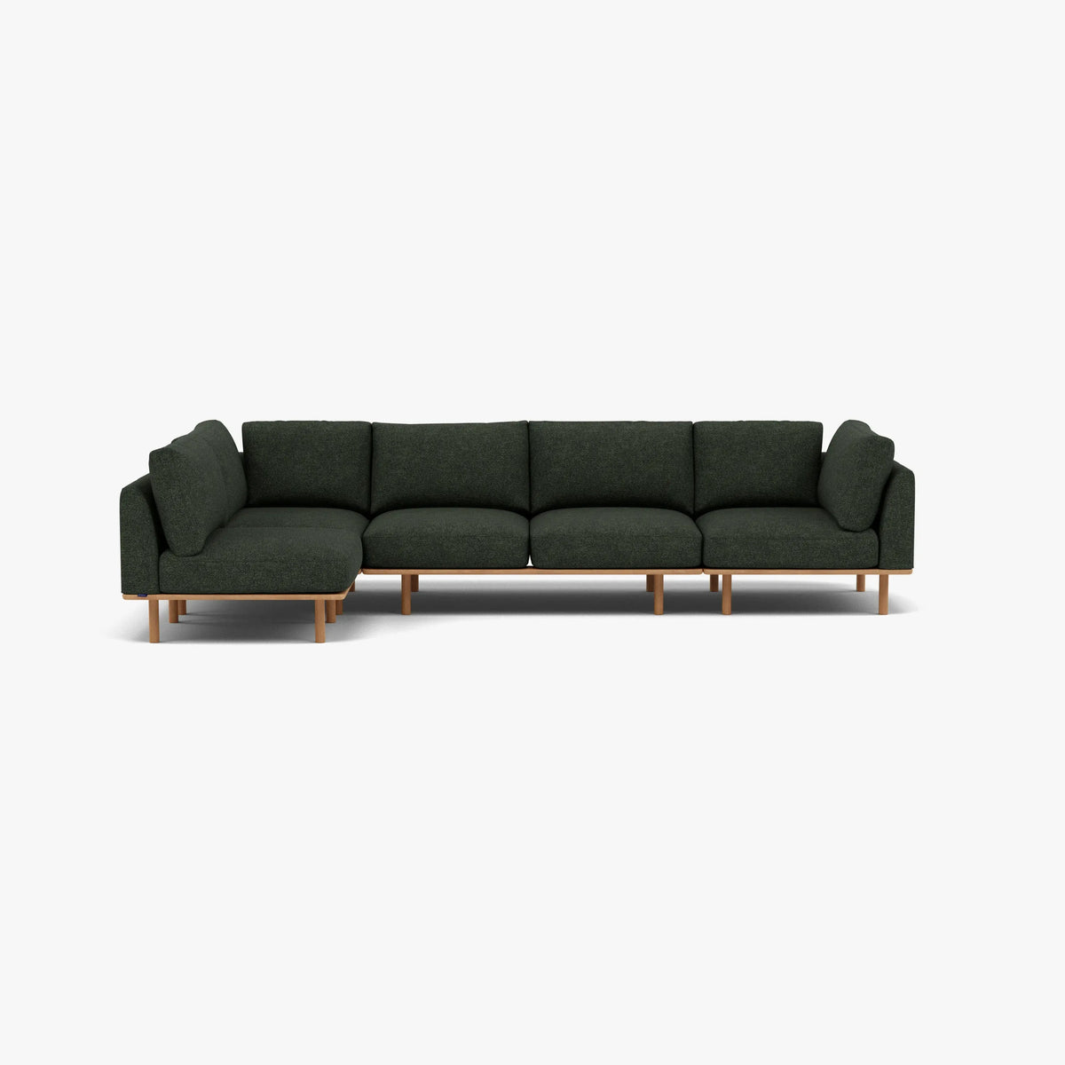 Anika Modular Sofa 5-Seater Corner Olive Green Fabric Solid American Oak