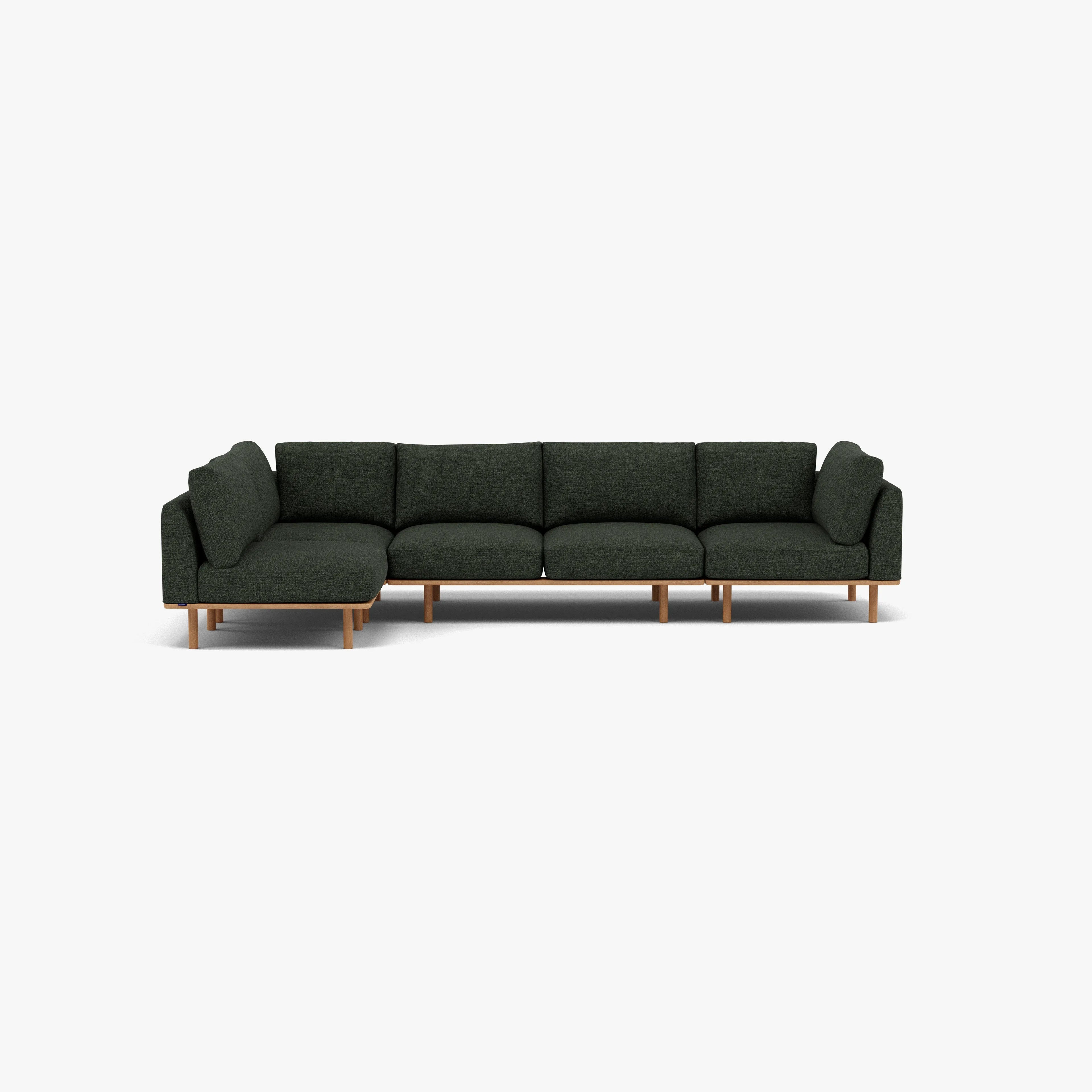 Anika Modular Sofa 5-Seater Corner Olive Green Fabric Solid American Oak