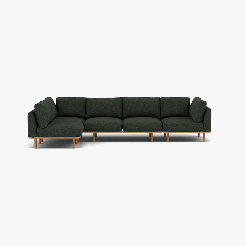 Anika Modular Sofa 5-Seater Corner Olive Green Fabric Solid American Oak
