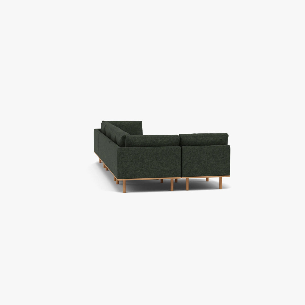 Anika Modular Sofa 5-Seater Corner Olive Green Fabric Solid American Oak