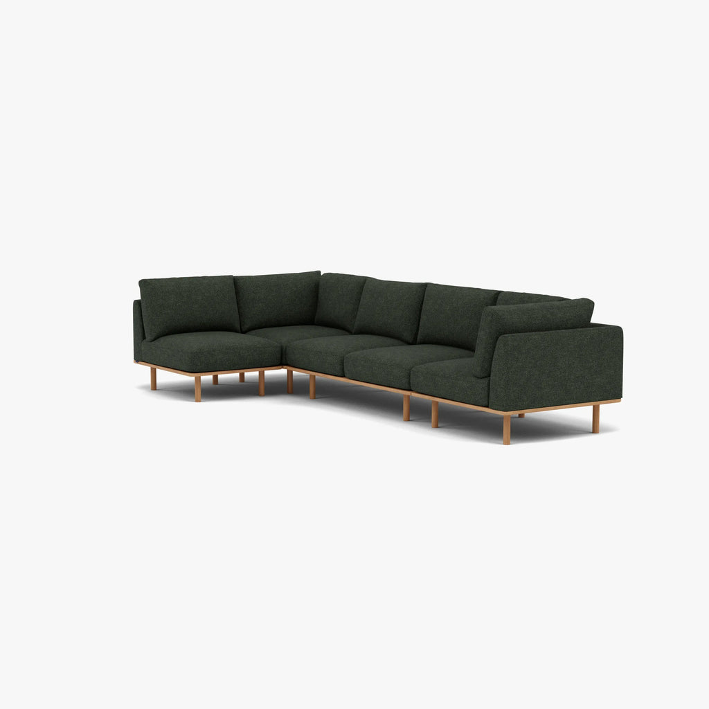Anika Modular Sofa 5-Seater Corner Olive Green Fabric Solid American Oak