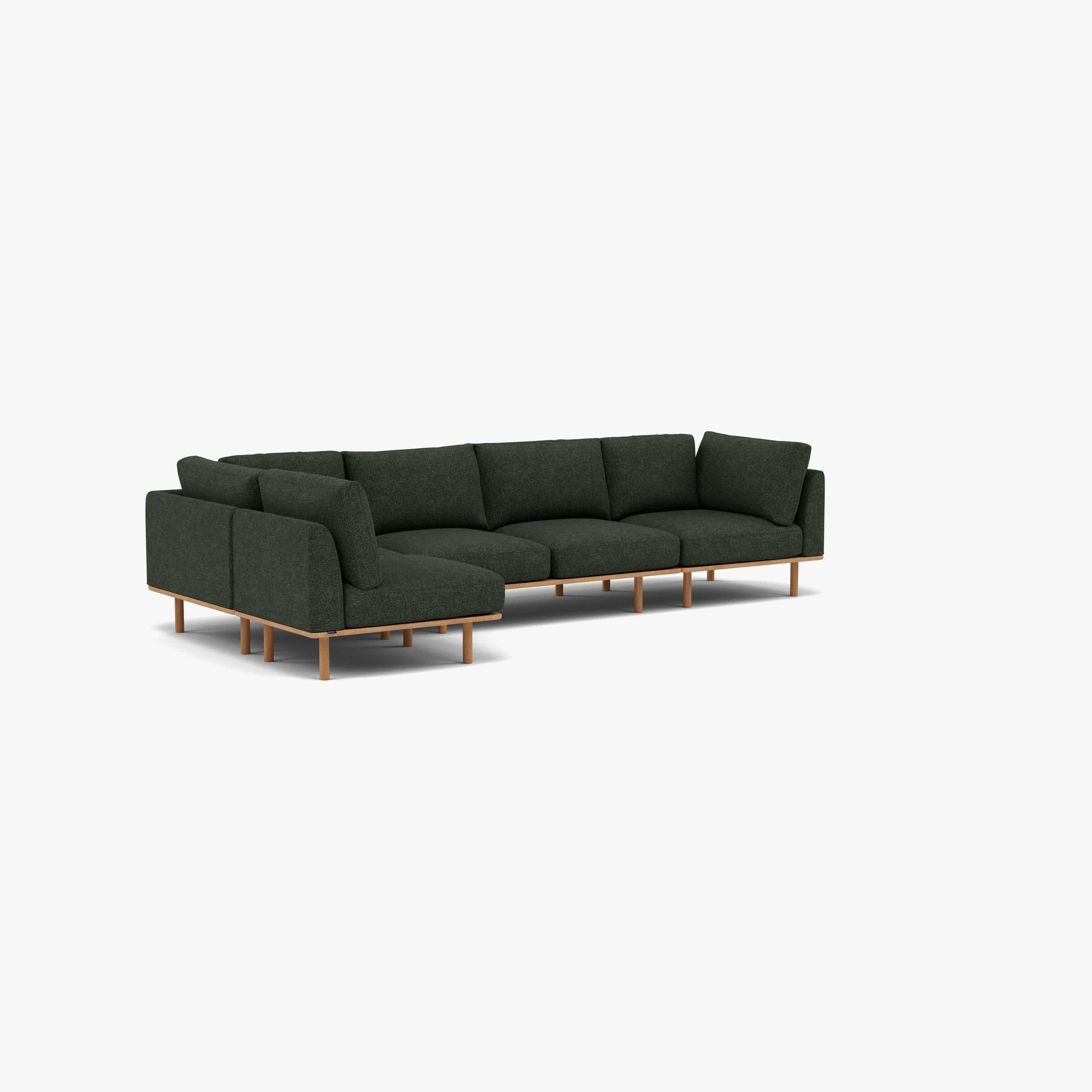 Anika Modular Sofa 5-Seater Corner Olive Green Fabric Solid American Oak