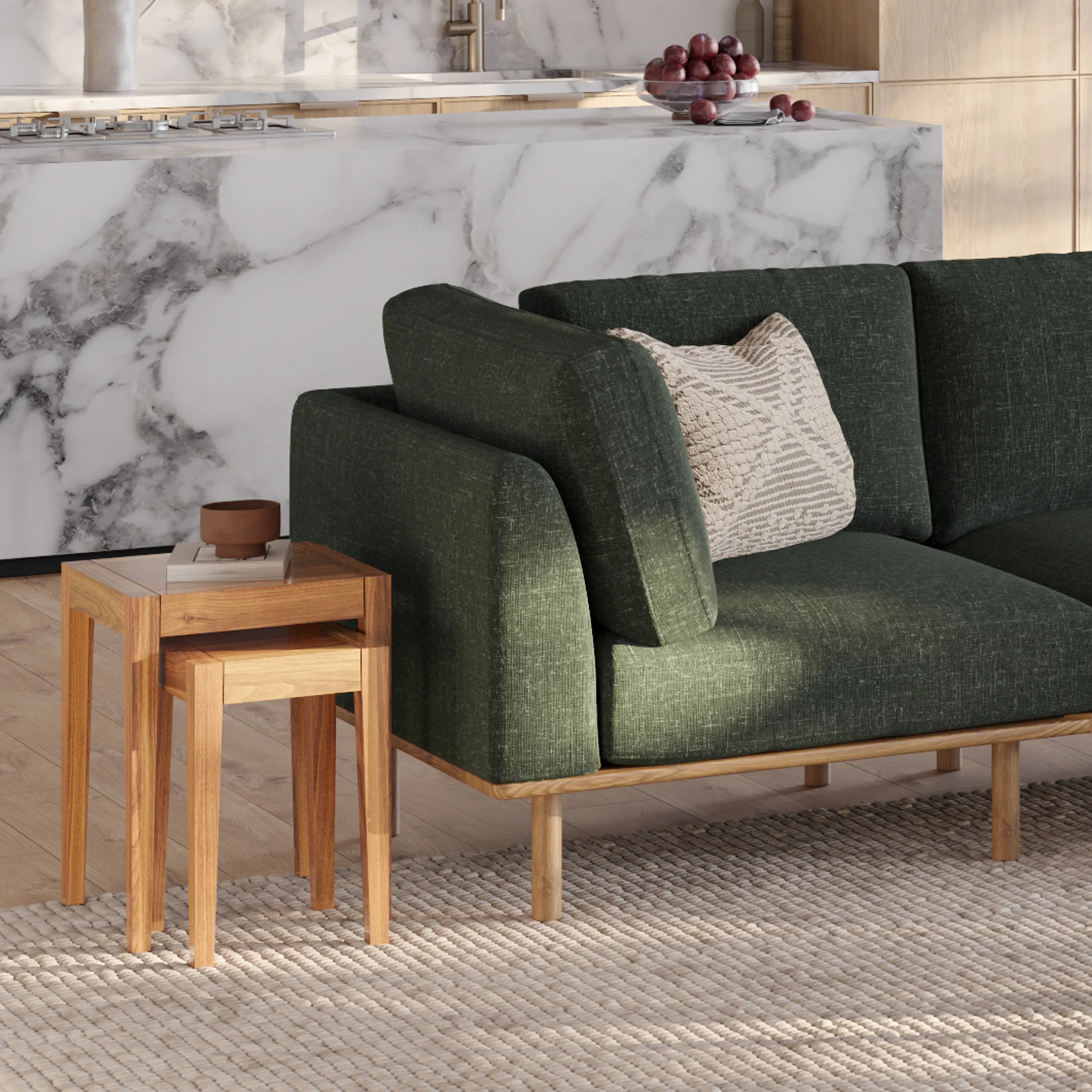 Anika Modular Sofa 5-Seater Corner Olive Green Fabric Solid American Oak