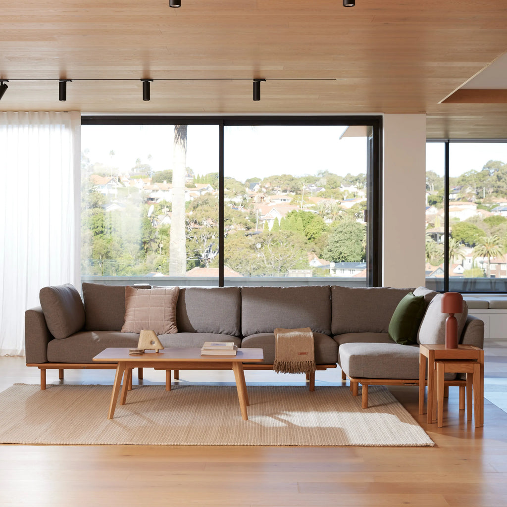 Anika Modular Sofa 5-Seater Corner Steel Gray Fabric Solid American Oak