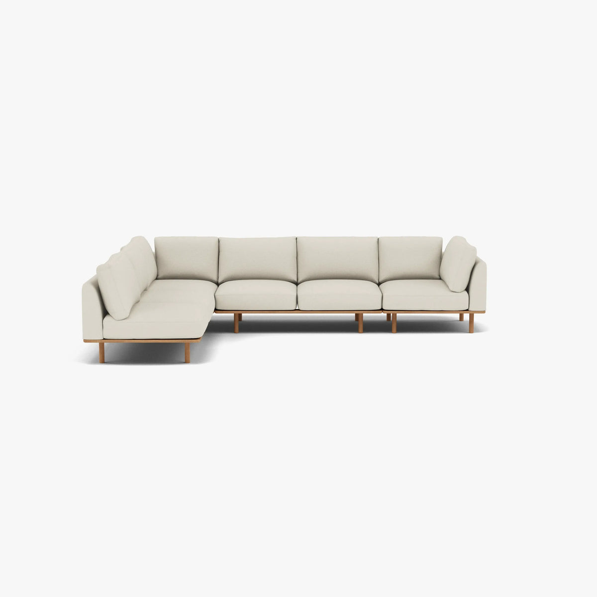 Anika Modular Sofa 6-Seater Corner Chaise Bone White Fabric Solid American Oak