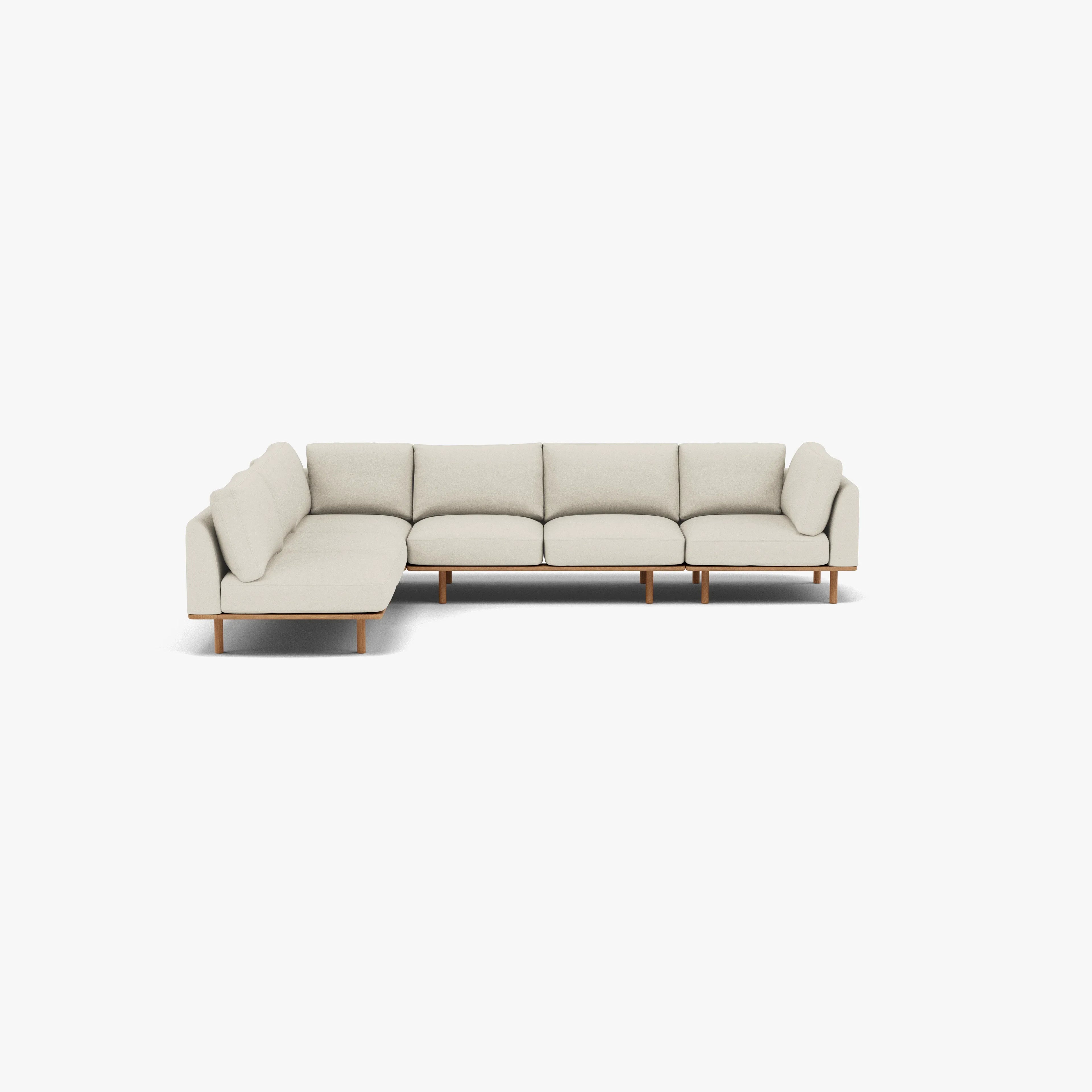 Anika Modular Sofa 6-Seater Corner Chaise Bone White Fabric Solid American Oak