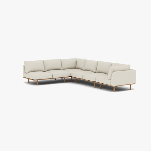 Anika Modular Sofa 6-Seater Corner Chaise Bone White Fabric Solid American Oak