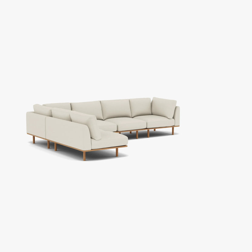 Anika Modular Sofa 6-Seater Corner Chaise Bone White Fabric Solid American Oak