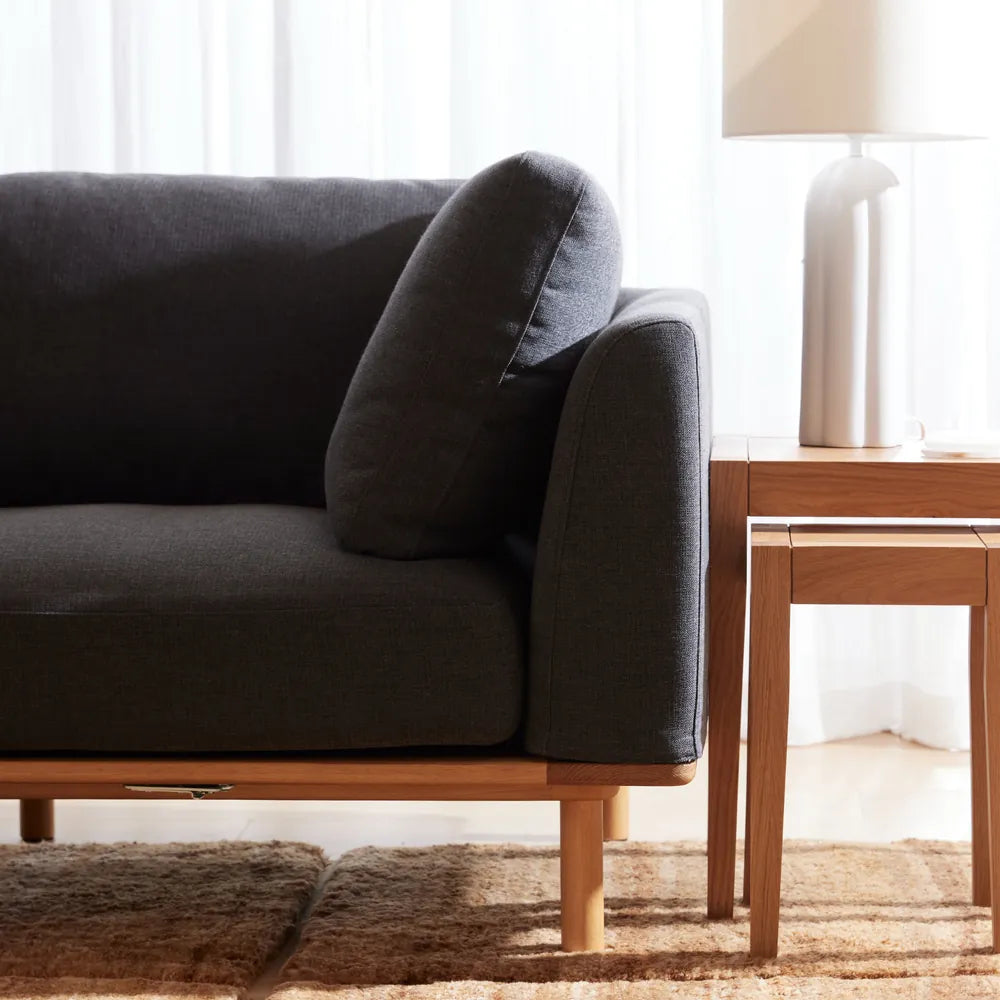 Anika Modular Sofa 6-Seater Corner Chaise Coal Gray Fabric Solid American Oak