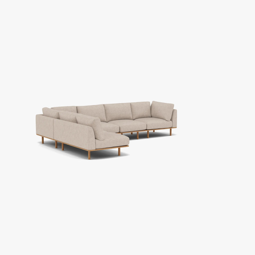 Anika Modular Sofa 6-Seater Corner Chaise Ivory Beige Fabric Solid American Oak