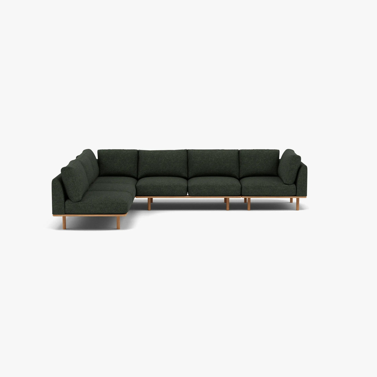 Anika Modular Sofa 6-Seater Corner Chaise Olive Green Fabric Solid American Oak