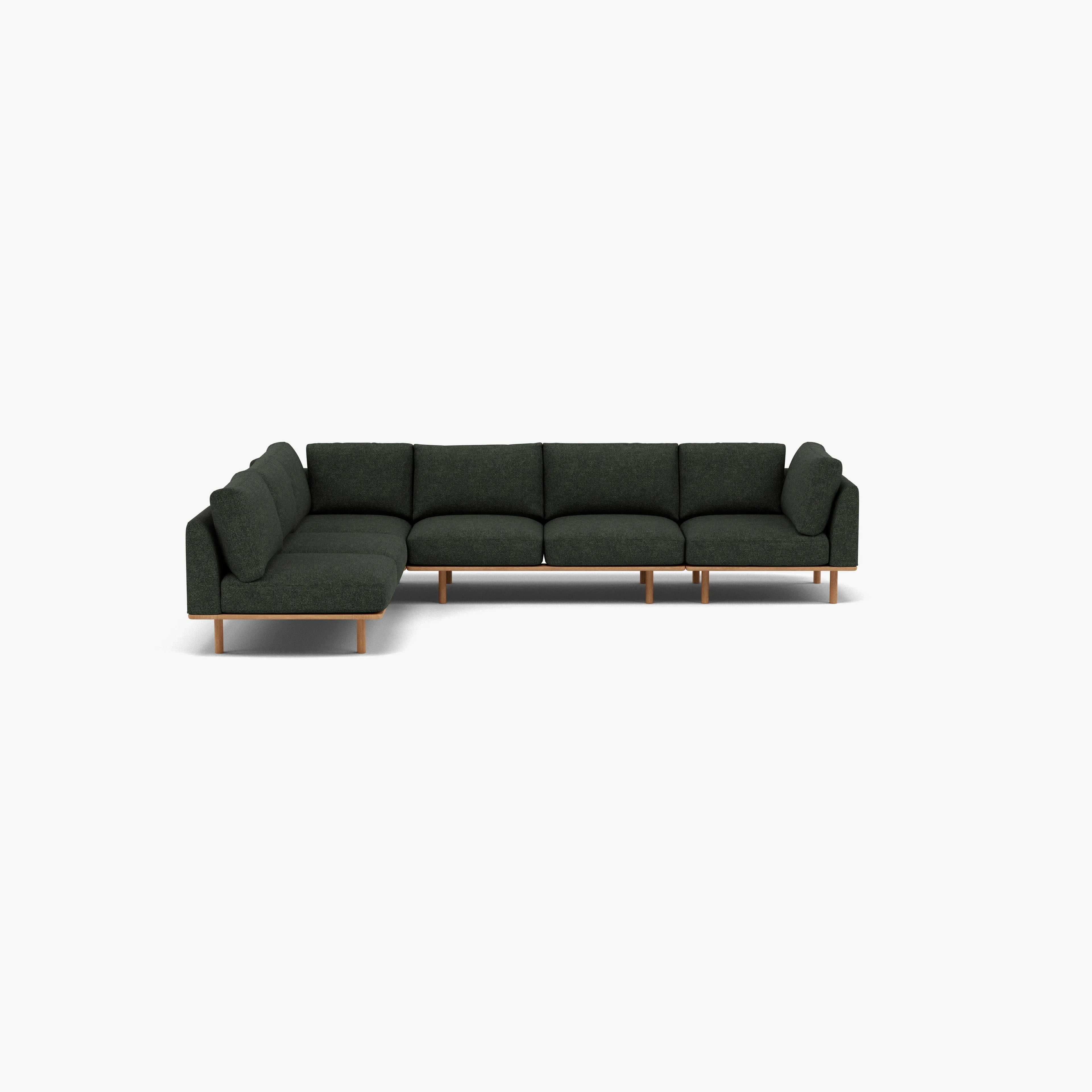 Anika Modular Sofa 6-Seater Corner Chaise Olive Green Fabric Solid American Oak