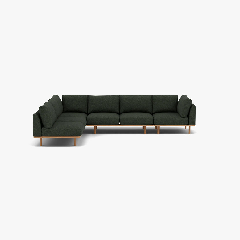 Anika Modular Sofa 6-Seater Corner Chaise Olive Green Fabric Solid American Oak