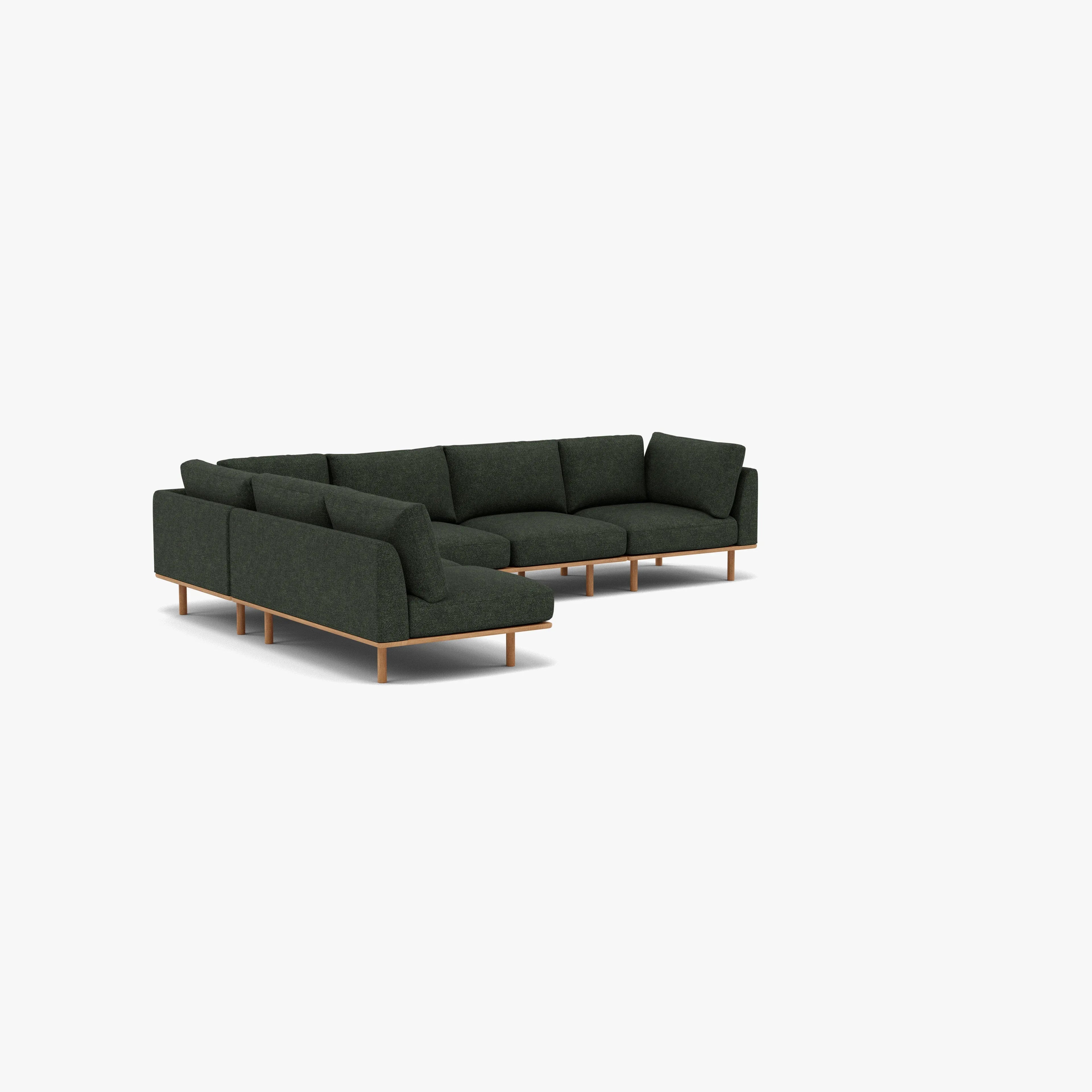 Anika Modular Sofa 6-Seater Corner Chaise Olive Green Fabric Solid American Oak