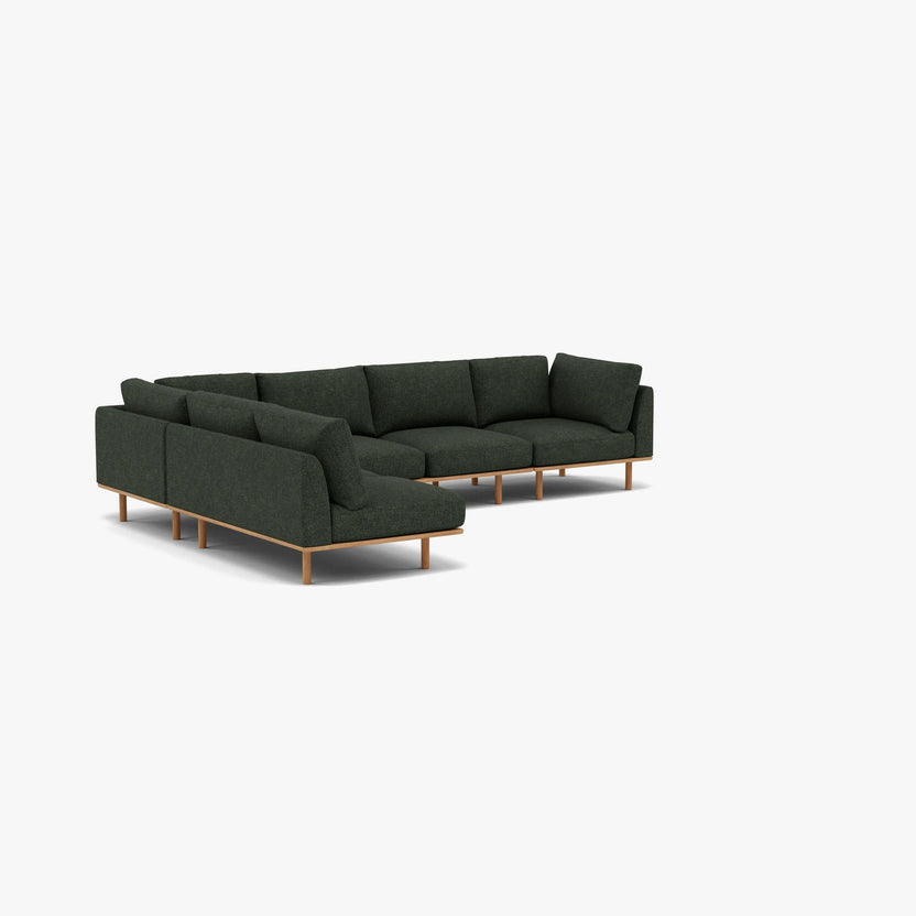 Anika Modular Sofa 6-Seater Corner Chaise Olive Green Fabric Solid American Oak