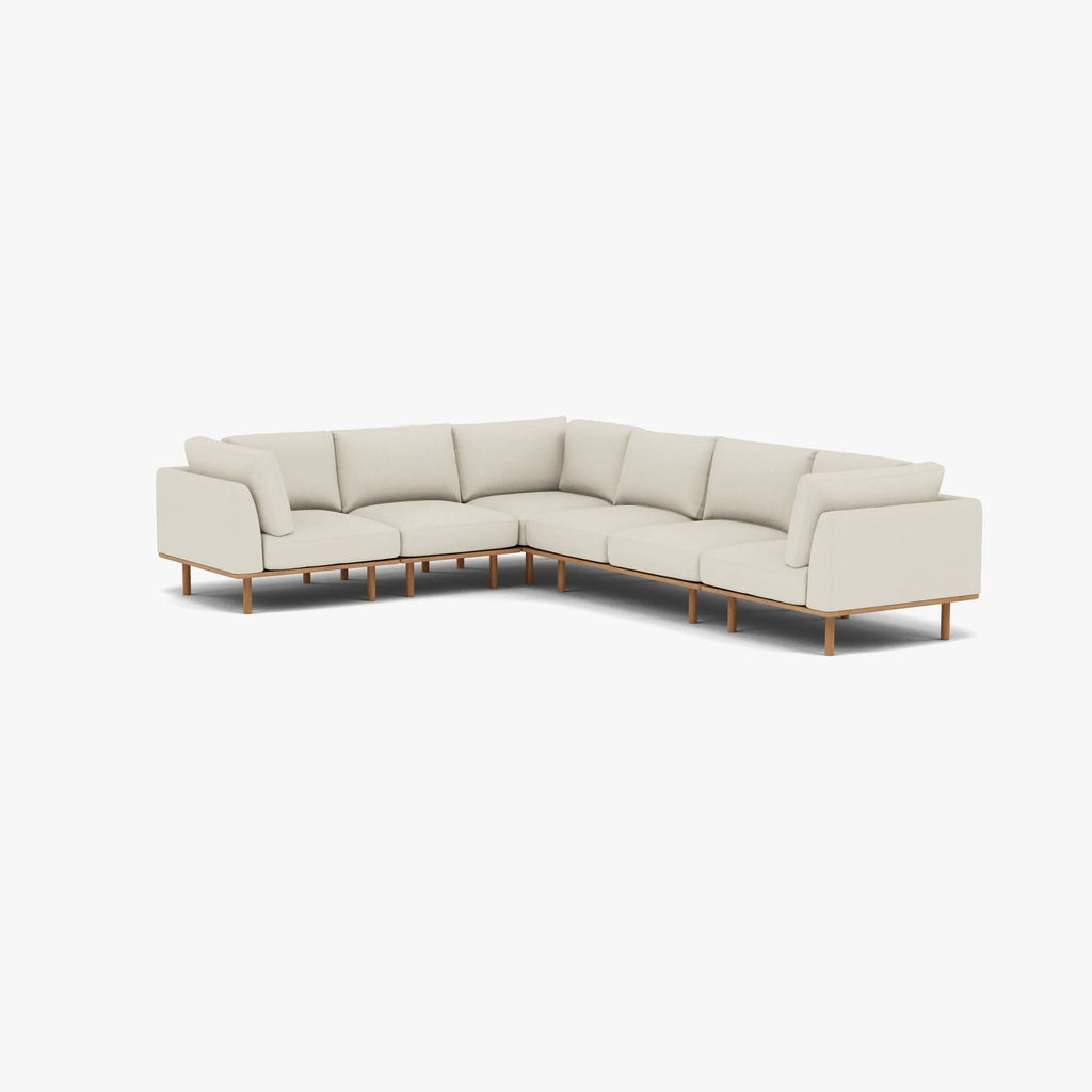 Anika Modular Sofa 6-Seater Corner Bone White Fabric Solid American Oak