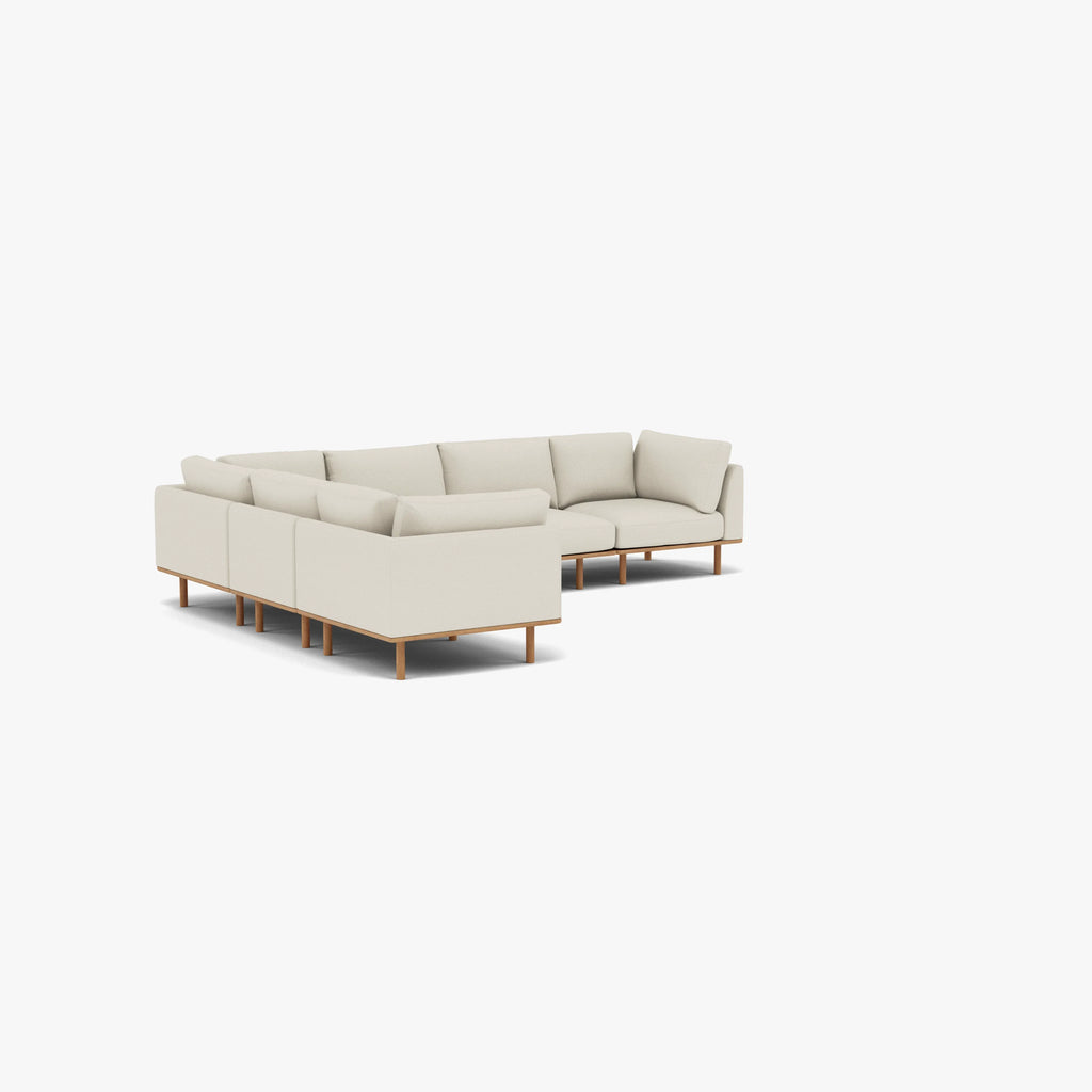 Anika Modular Sofa 6-Seater Corner Bone White Fabric Solid American Oak
