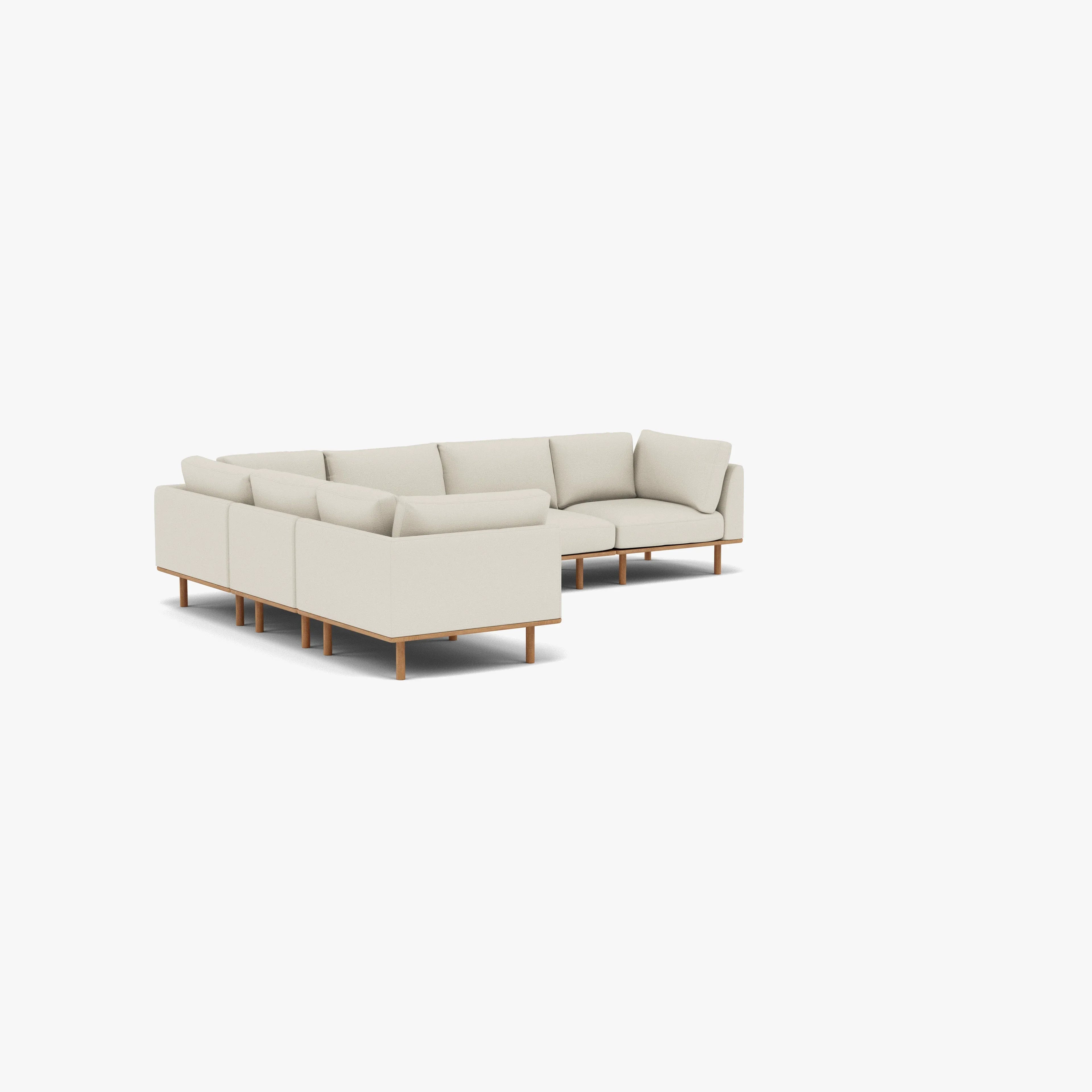 Anika Modular Sofa 6-Seater Corner Bone White Fabric Solid American Oak