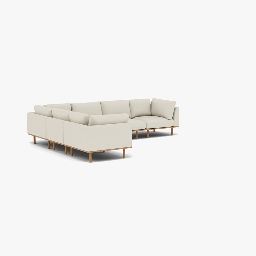 Anika Modular Sofa 6-Seater Corner Bone White Fabric Solid American Oak