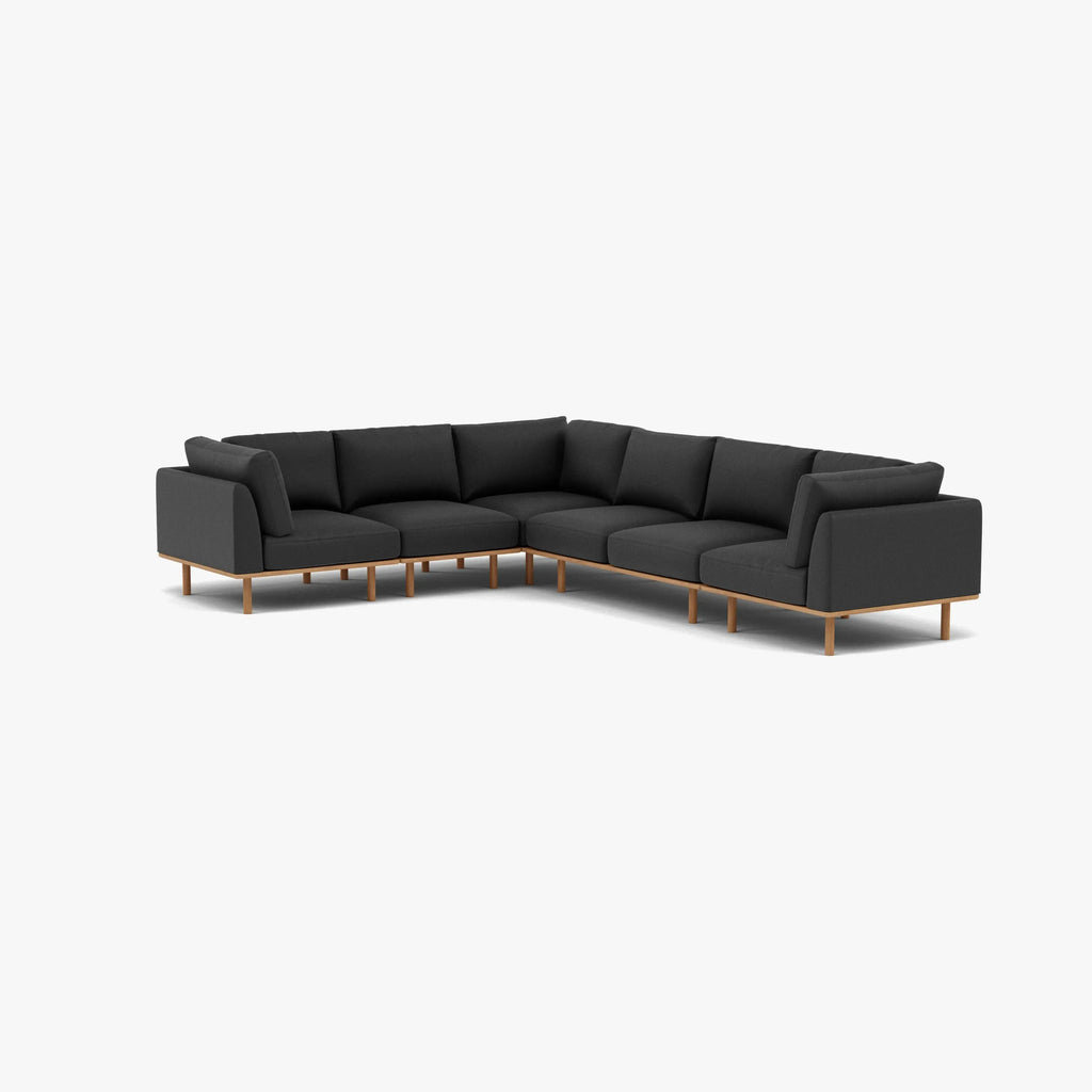 Anika Modular Sofa 6-Seater Corner Coal Gray Fabric Solid American Oak