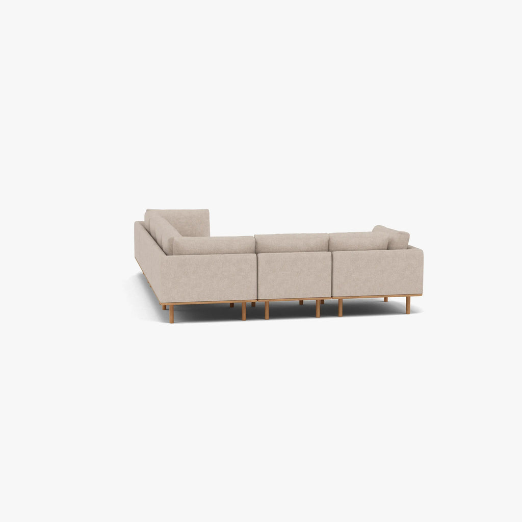Anika Modular Sofa 6-Seater Corner Ivory Beige Fabric Solid American Oak