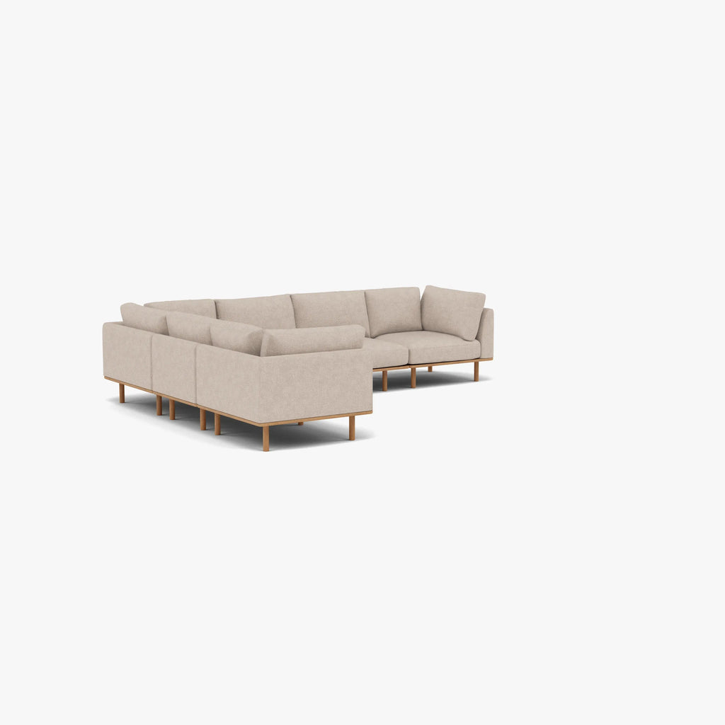 Anika Modular Sofa 6-Seater Corner Ivory Beige Fabric Solid American Oak