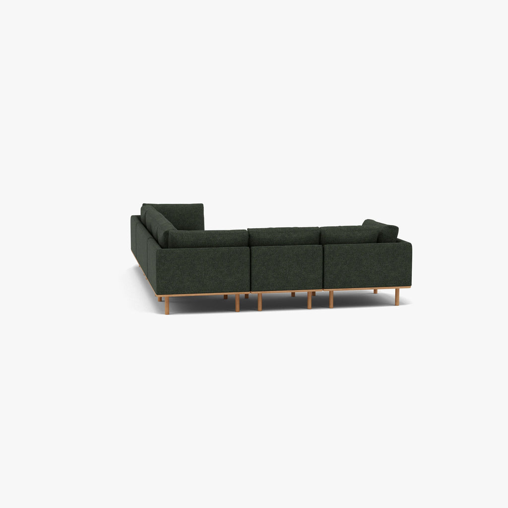 Anika Modular Sofa 6-Seater Corner Olive Green Fabric Solid American Oak